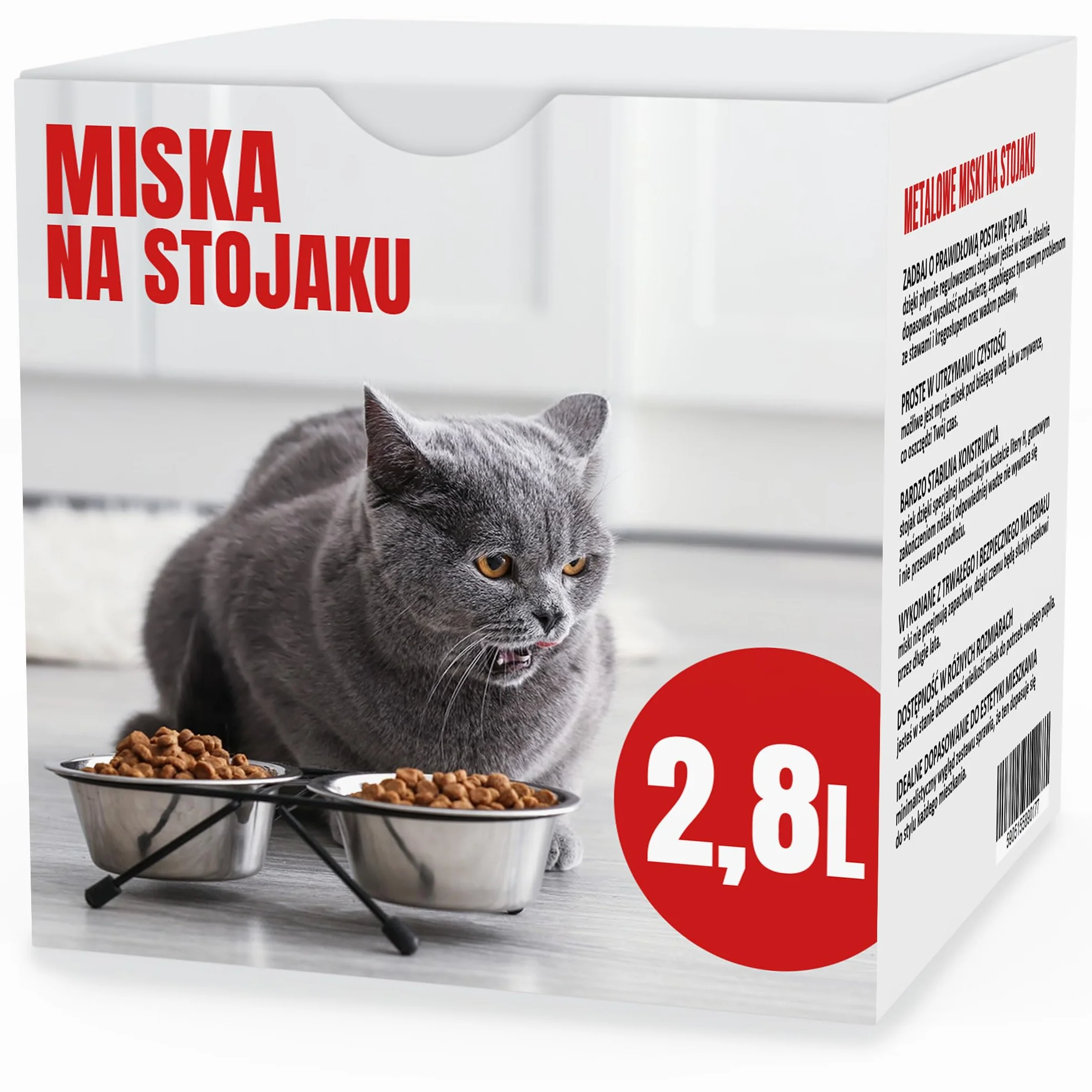 Podwójna Stalowa Nierdzewna Miska dla Psa Kota 2x 2,8 l Stojak Podwyższenie Srebrne