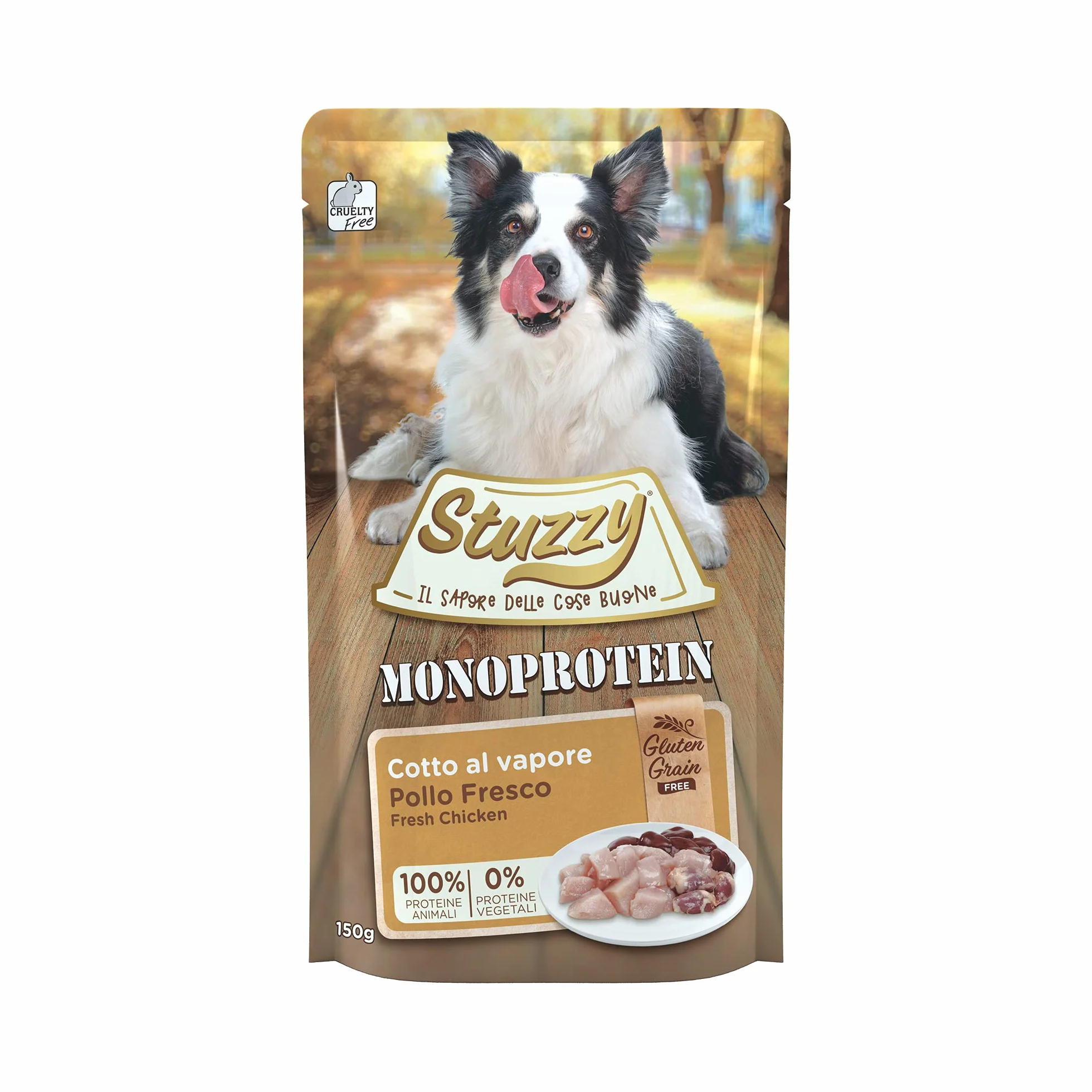 Stuzzy Monoprotein Ziarna i Bezglutenowe Mokra Karma dla Dorosłych Psów Świeży Kurczak Pasztet 1,8 kg (12 x 150 g)