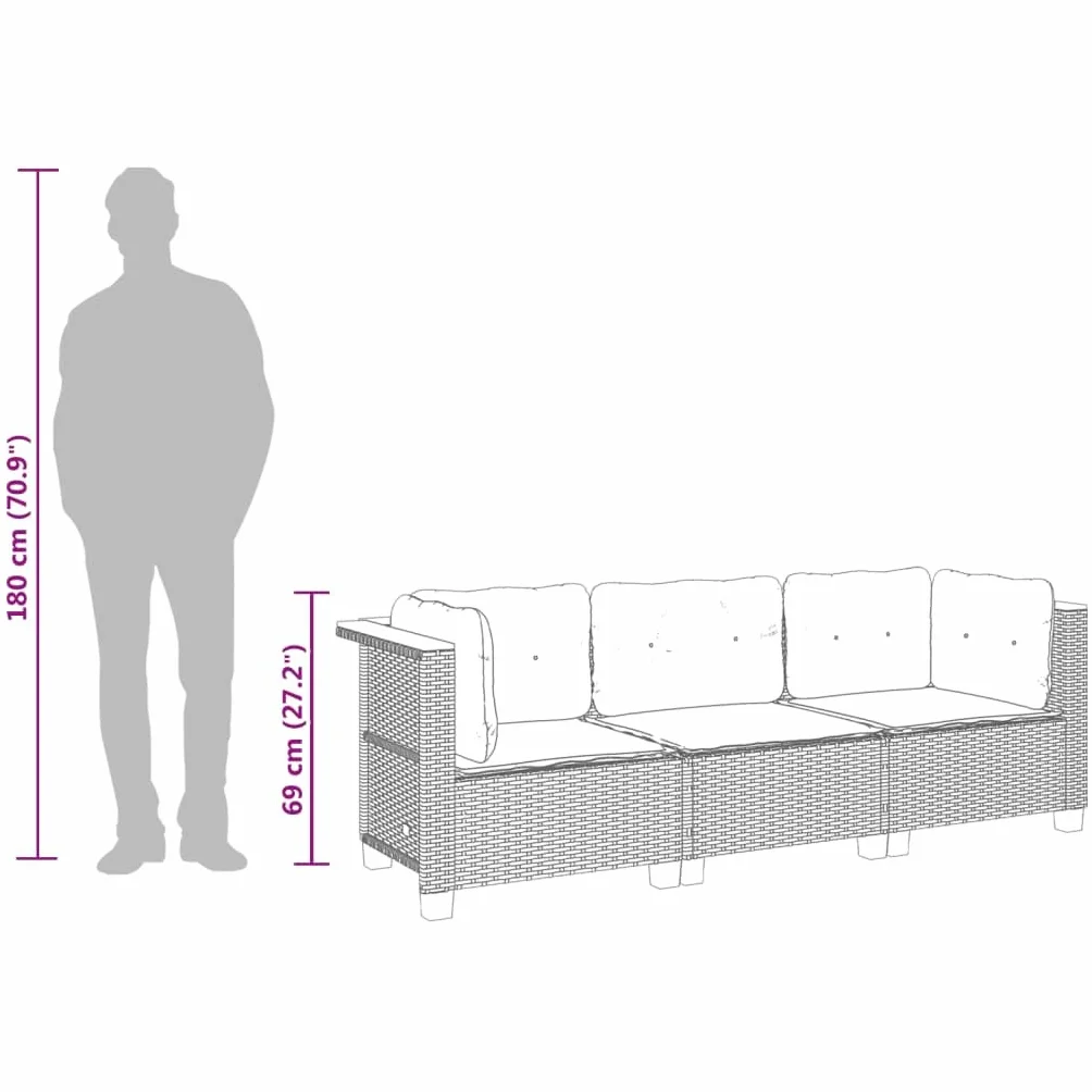 vidaXL 3-osobowa sofa ogrodowa z poduszkami, szara, polirattan, kanapa ogrodowa, siedzisko ogrodowe, sofa 3 osobowa, kanapy ogrodowe