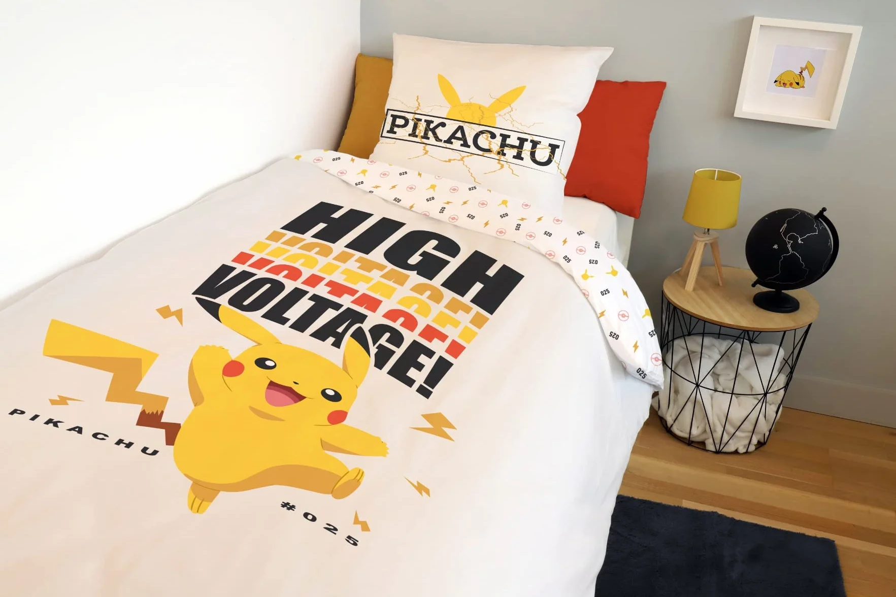 SAHINLER - Poszewka na kołdrę Pikachu High Voltage 140x200 cm + poszewka na poduszkę Pikachu 63x63 cm - Biała - 100% Bawełna