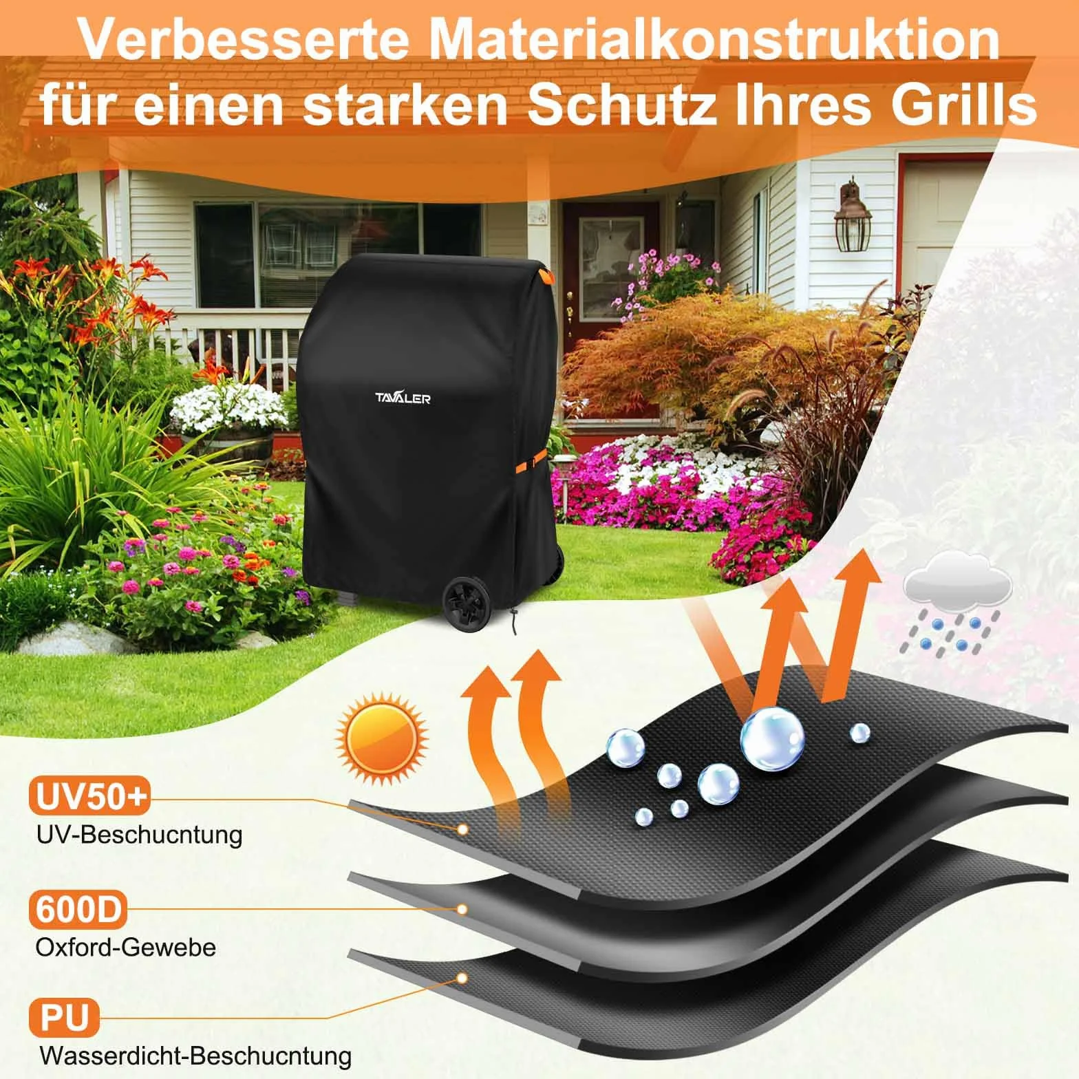Tavaler Pokrowiec na grilla, odporny na warunki atmosferyczne - 90x70x110 cm, osłona na grill 600D Oxford-Stoff, osłona na gazowy grill marki Weber, Enders, seria Char Broil