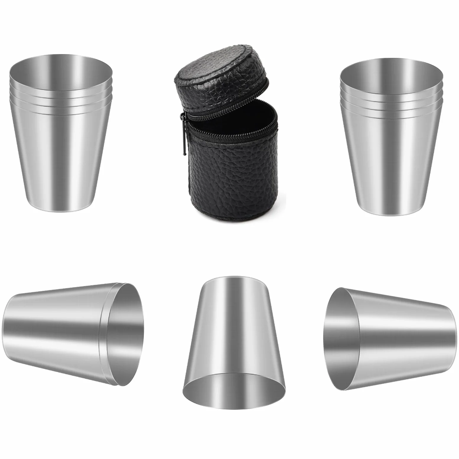 Dokeno 12 kieliszków do szotów, 30 ml metalowe przenośne szklanki Grappa, etui skórzane na piknik i kemping