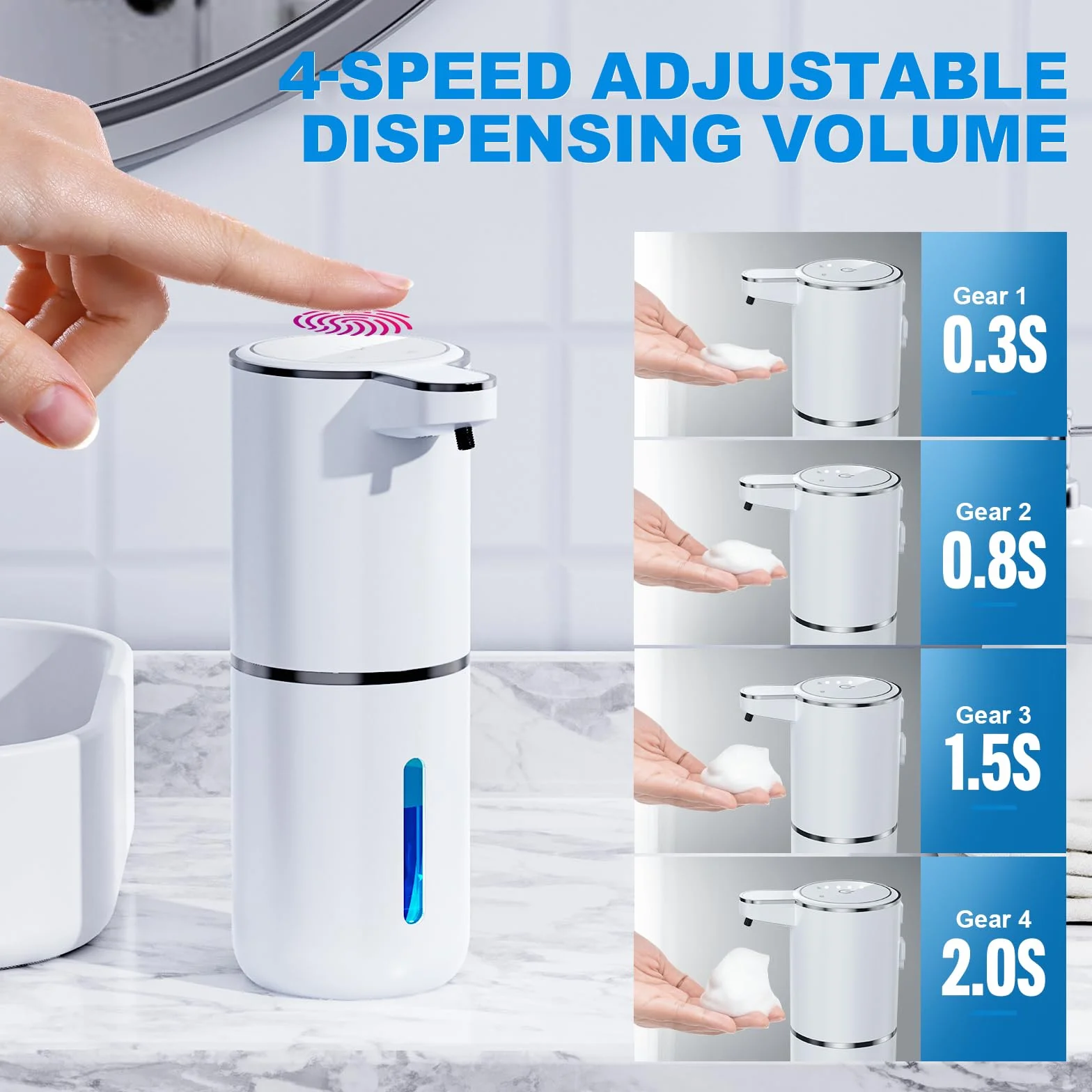Automatyczny dozownik mydła, mocowanie ścienne, bezdotykowy, 380 ml, elektryczny, z czujnikiem, ładowanie przez USB, dozownik pianki mydlanej do łazienki, kuchni, biura