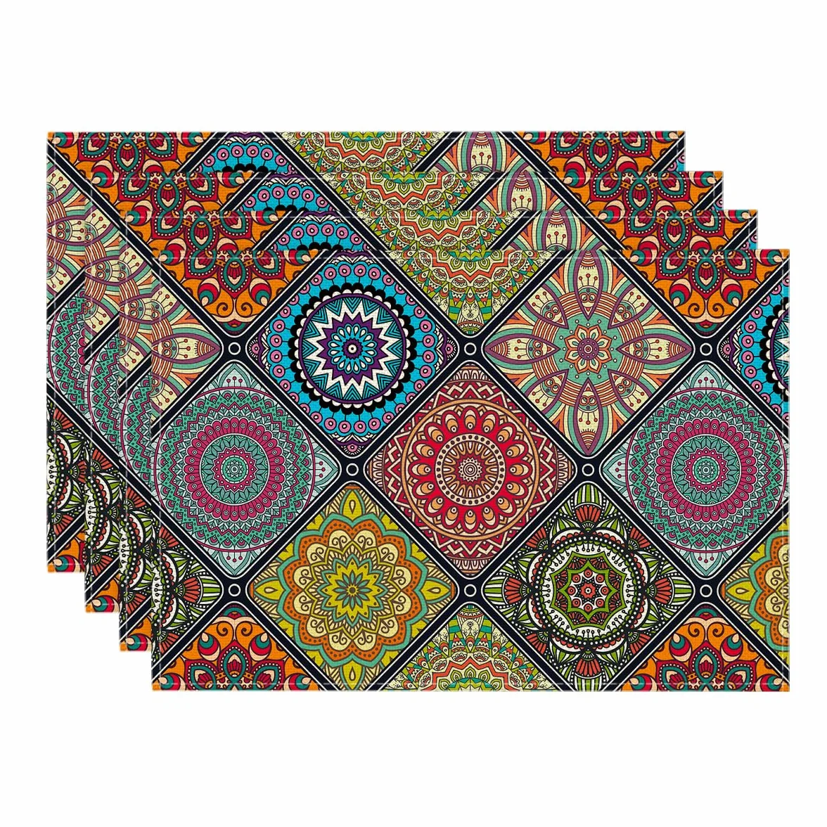 Artoid Mode Boho Vintage Geometrische Marokańskie Kolorowe Podkładki na Stół, 4-częściowy Zestaw, 30 x 45 cm, Podkładki Stołowe do Wakacji, Bankietów, Zmywalne, Dekoracyjne Podkładki Kuchnia, Imprezy
