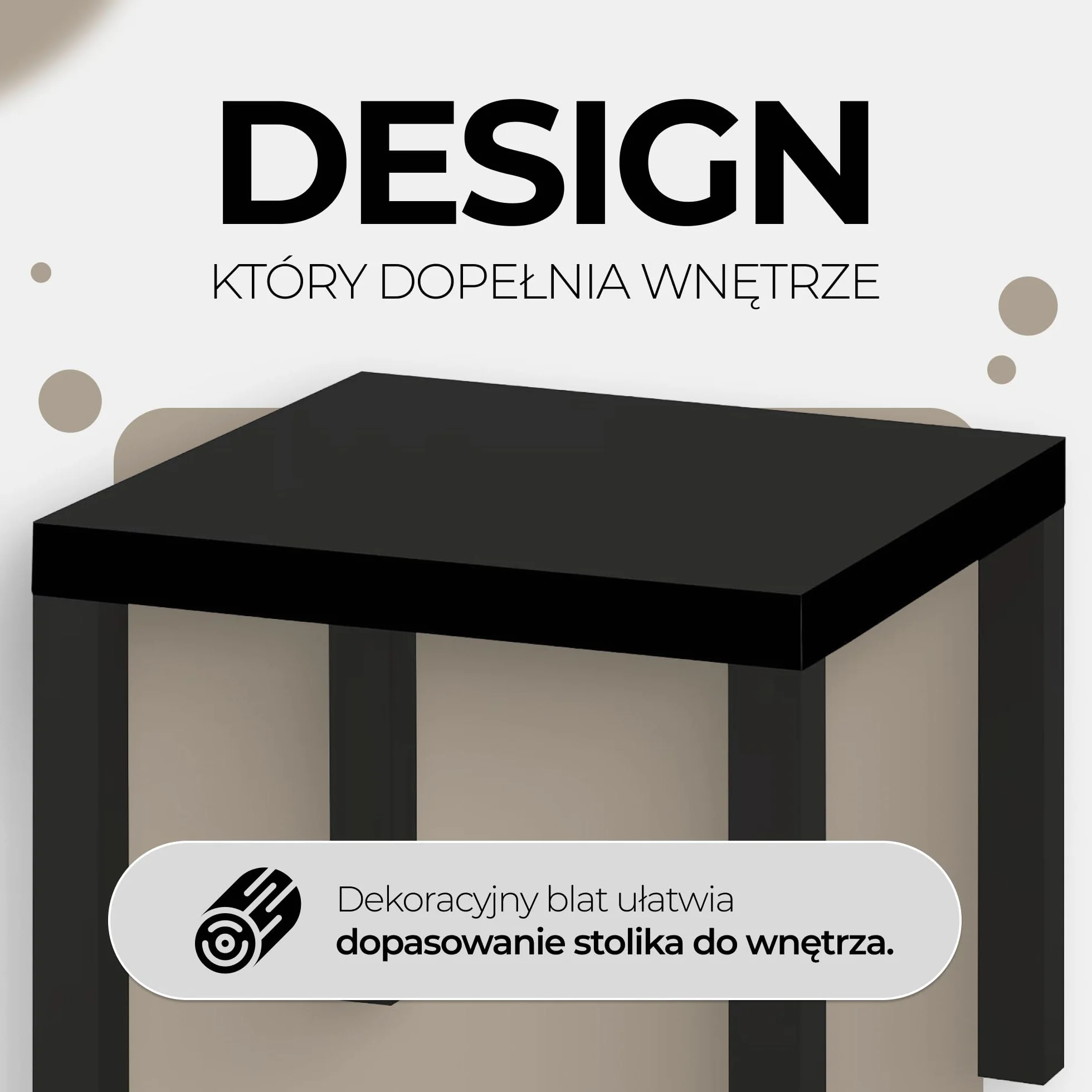 Nowoczesny stolik kawowy biały i czarny ze wzorem – mały stolik do salonu 55 x 55 cm – kwadratowy stolik kawowy – mini stolik i stolik kawowy – czarny