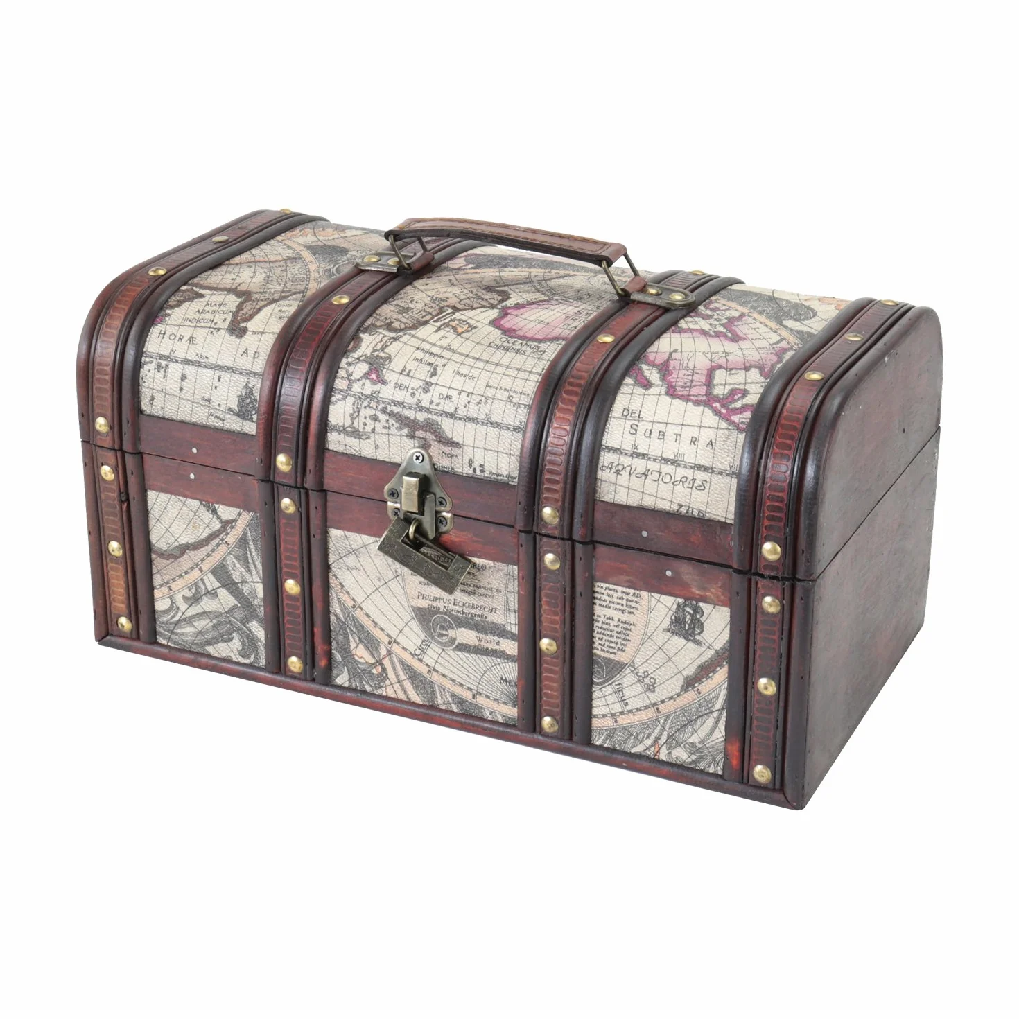 HMF 6410-159 drewniana skrzynia na skarby z zamkiem, 38 x 20 x 19 cm, duża, Francja