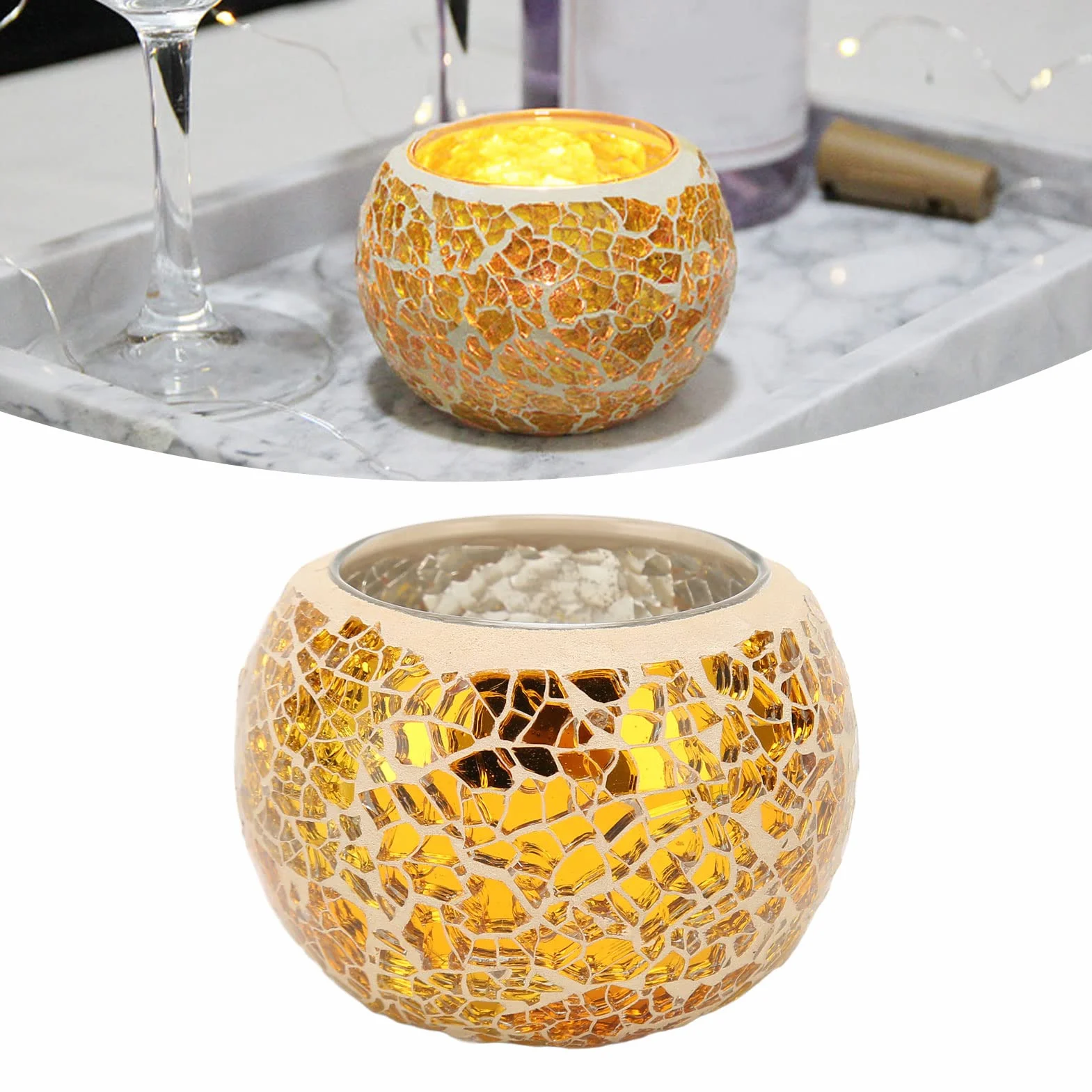 TEALIGHT Candle Holder, Gold Candle Holders Mosaic Glass Tealeght Candle Holder, Aromaterape Party Dekoracyjny Uchwyt świecy, Miski do Doniczki, Uchwyty na Długopis Biurowy