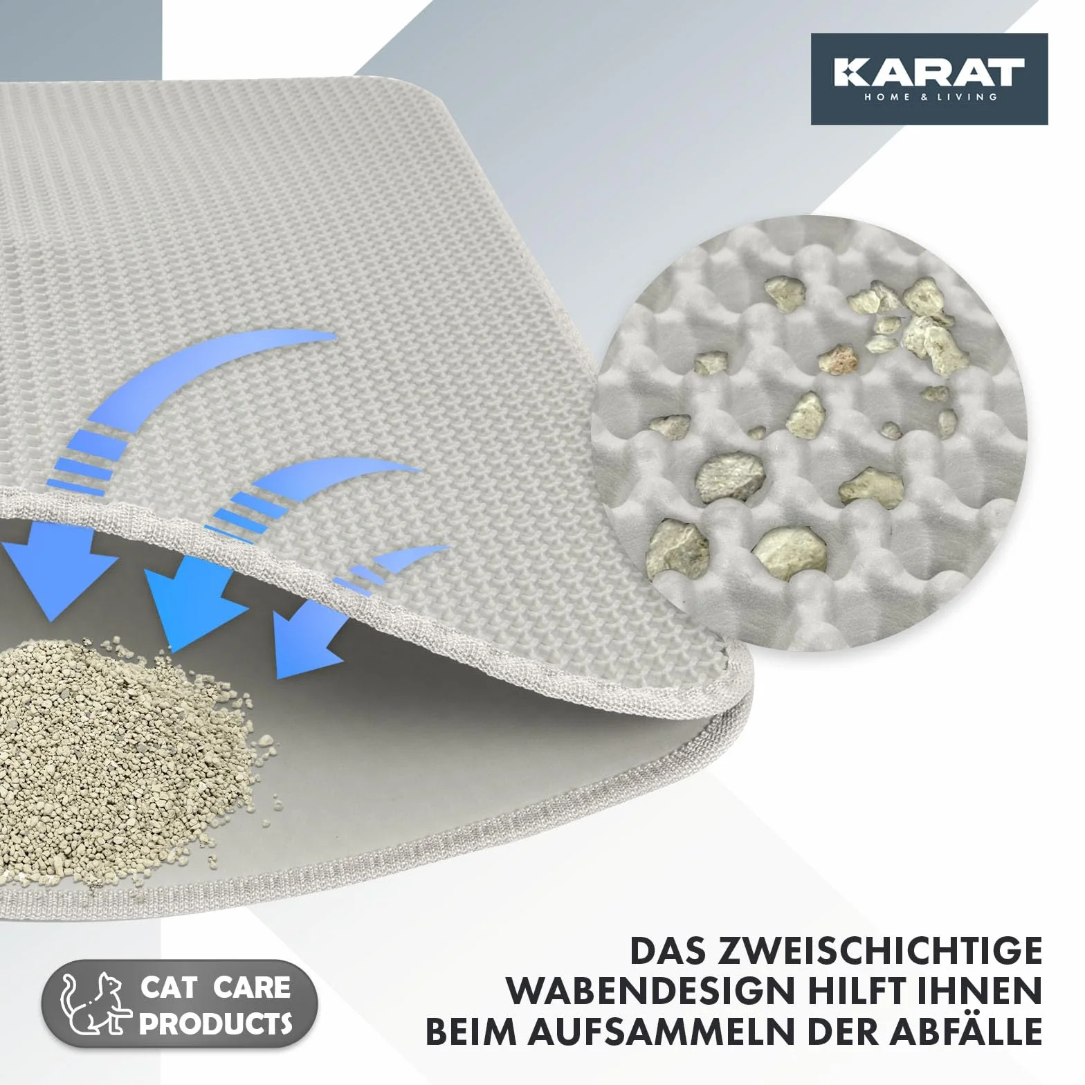 KARAT Mata do żwirku dla kota 61 x 38 cm – wodoszczelna podkładka pod kuwetę dla kota – mata chroni podłogę przed żwirkiem – mata do kuwety (Charly) (szara)