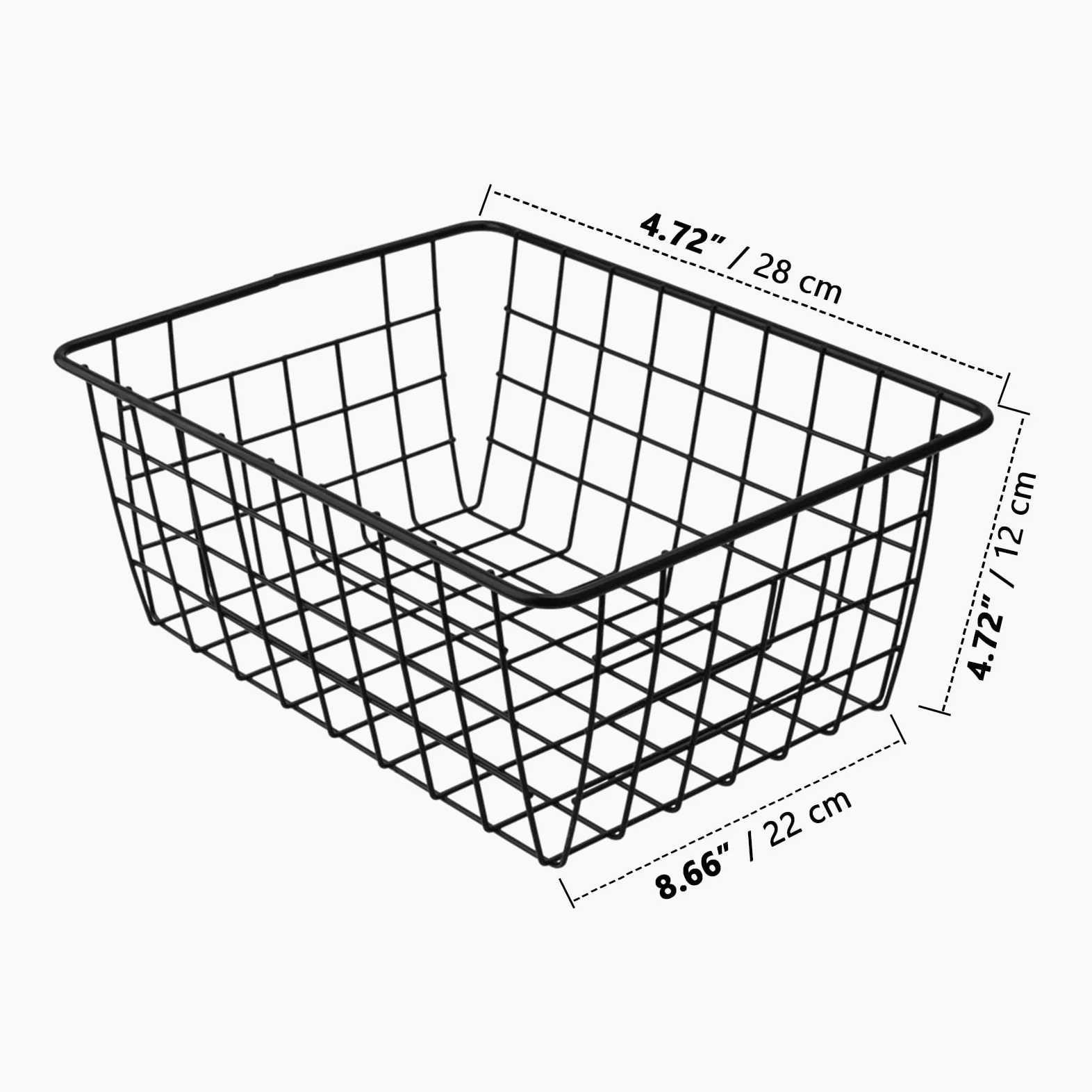 ZOZOENHOU 2 sztuki koszy do przechowywania z drutu 28 x 22 x 12 cm, metalowy kosz, kosz ?azienkowy, metalowy kosz z otwartym drutem, ?elazny kosz wisz?cy, do biura, kuchni, ?azienki, kolor czarny