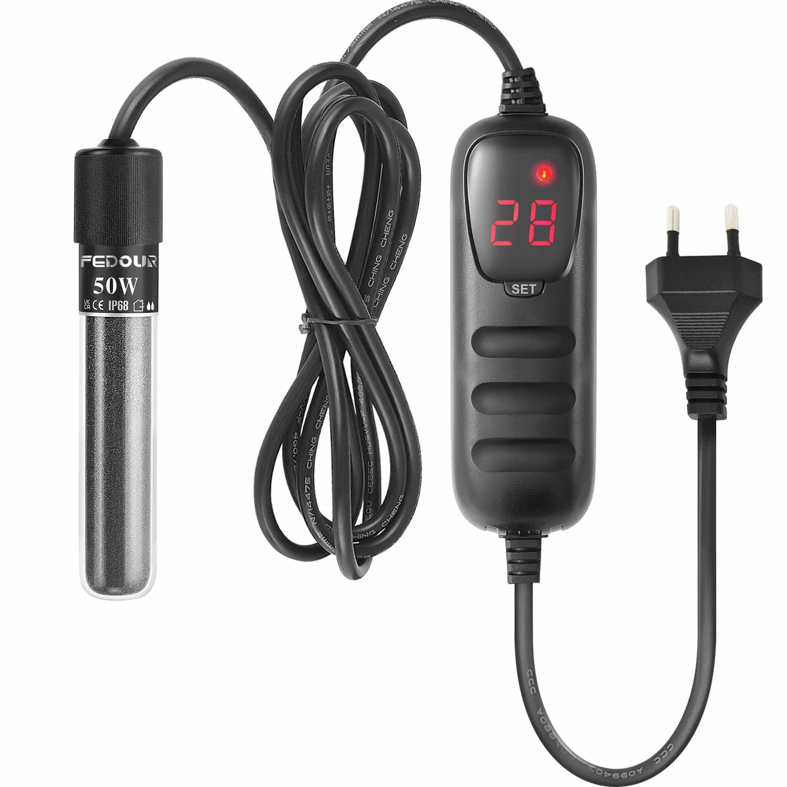 FEDOUR Mini grzałka do akwarium 50 W cyfrowy grzejnik 15-50 l kontroler temperatury