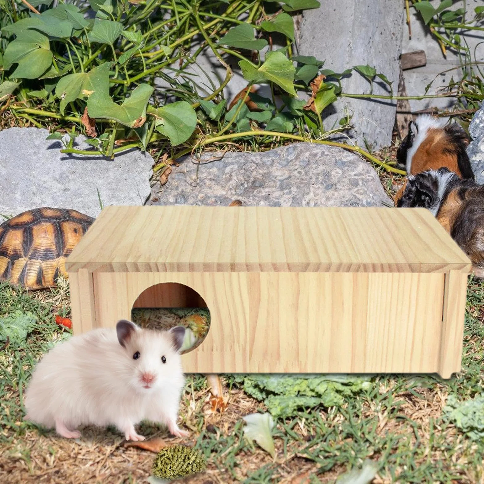 Multi Chamber Hamster House Maze, Large 2 Room, 11.81x5.91x3.74 inches Wooden Hamster Tunnel Toy for Hamsters Gerbils Mice Lemmings