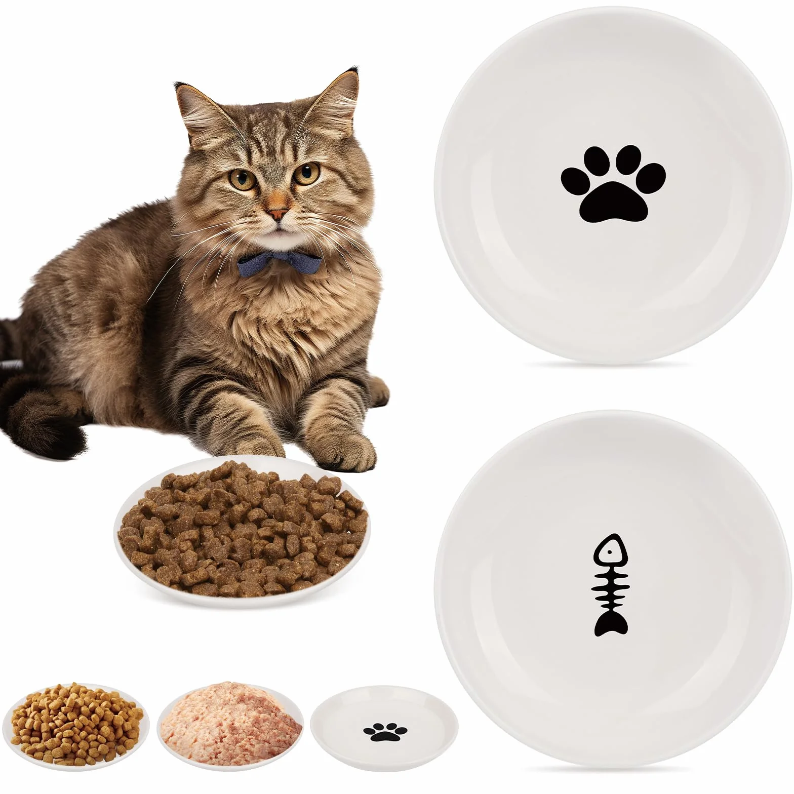 TRUEIN Ceramiczna miska dla kota, 3-częściowa miska dla kota, płaskie miski dla kota, karma dla kota, łagodzi zmęczenie Whiskers, talerz dla kota dla psa, do suchej lub mokrej karmy i wody