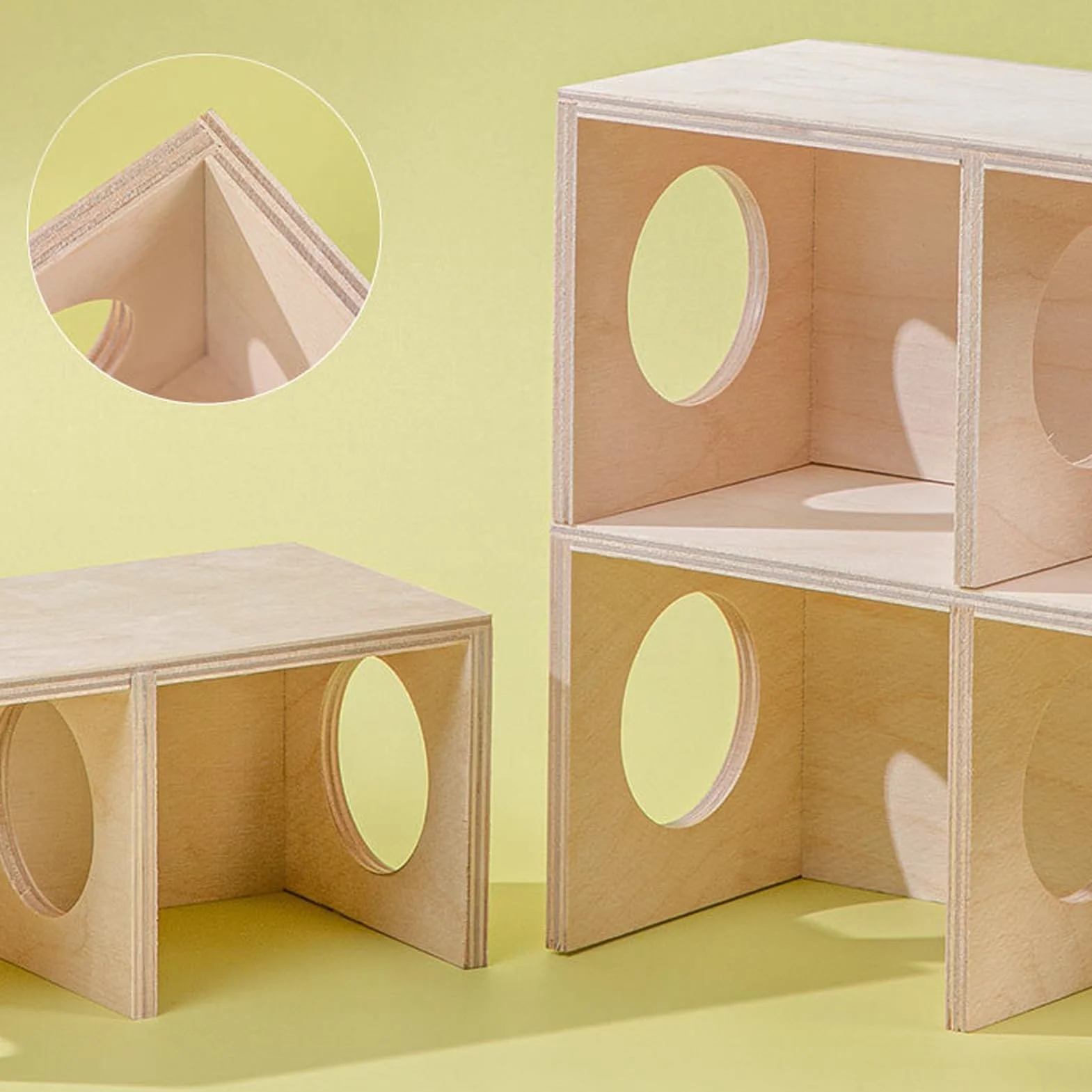 Wooden Hamster Hide Habitat, 2-Chamber Multi-Room Small Animal House, Natural Maze and Landscape for Hamsters Mice Gerbils, Stylish Pet Shelter and Living Room Decor, 20x10x9cm, 25x11x11cm