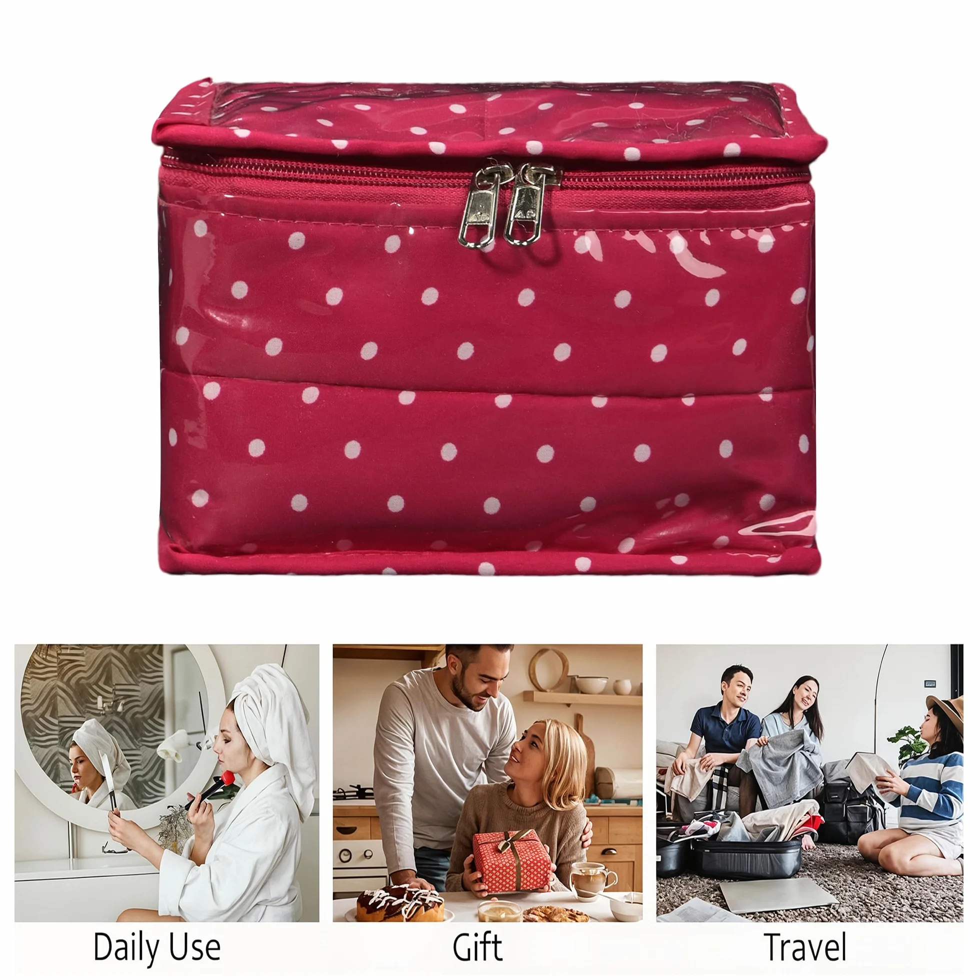 Kuber Industries Małe etui na przybory do makijażu z PCW, z 10 przegródkami, organizer na biżuterię, do przechowywania kolczyków, pierścionków i bransoletek, laminowany nadruk, różowe