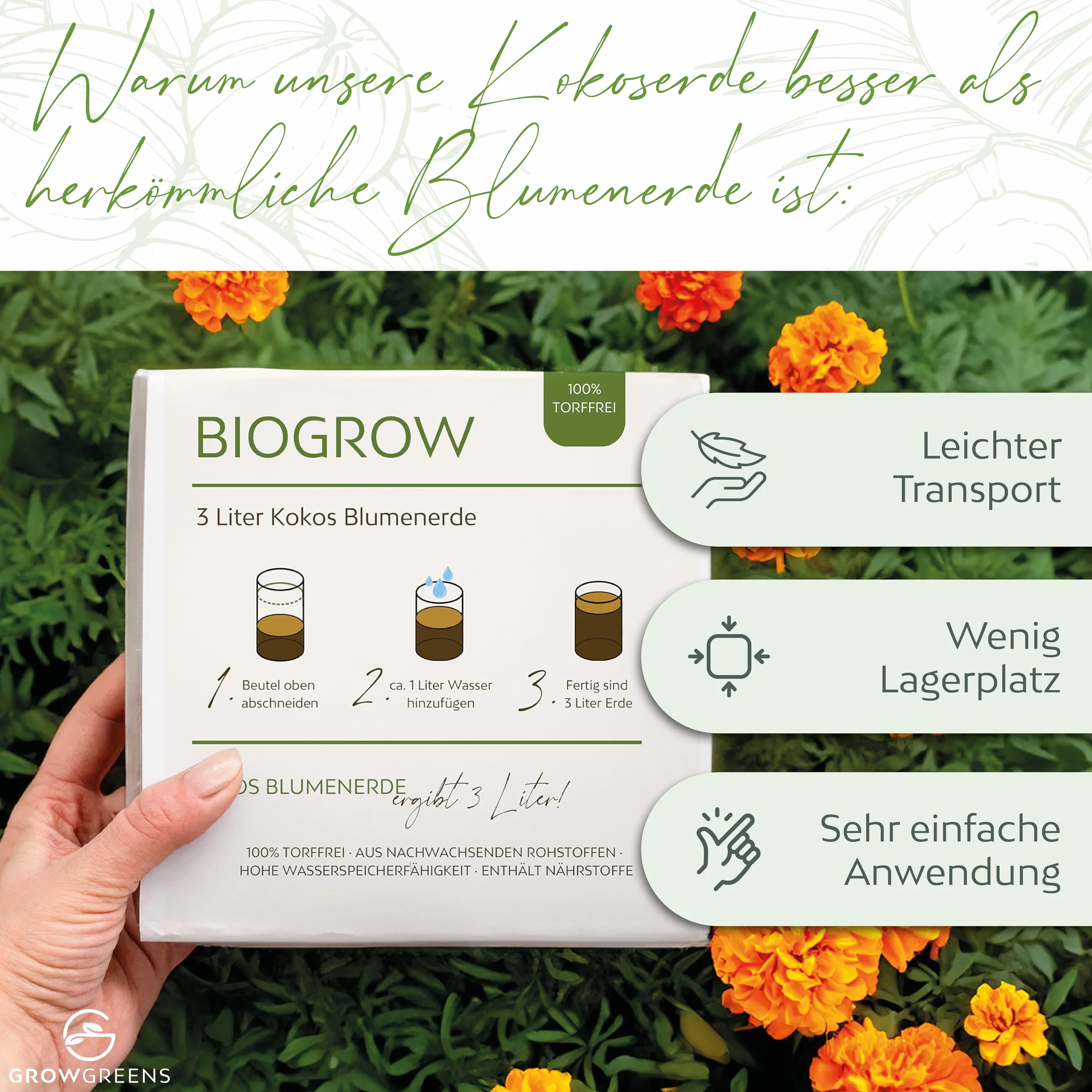 Organiczna ziemia kokosowa skompresowana w nadmuchiwanym worku - biodegradowalna ziemia bez torfu, składa się w 100% z włókna kokosowego (3 litry, 1 sztuka)