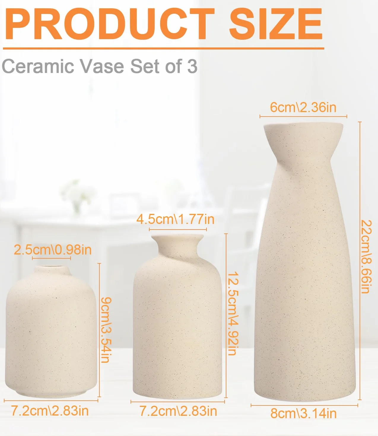 Beżowy Ceramiczny Wazon zestaw 3, nordycki współczesny i minimalistyczny wazon na kwiaty do wystroju domu, bukiet Pampas trawa Suszony świeży kwiat, centralny wystrój stołu