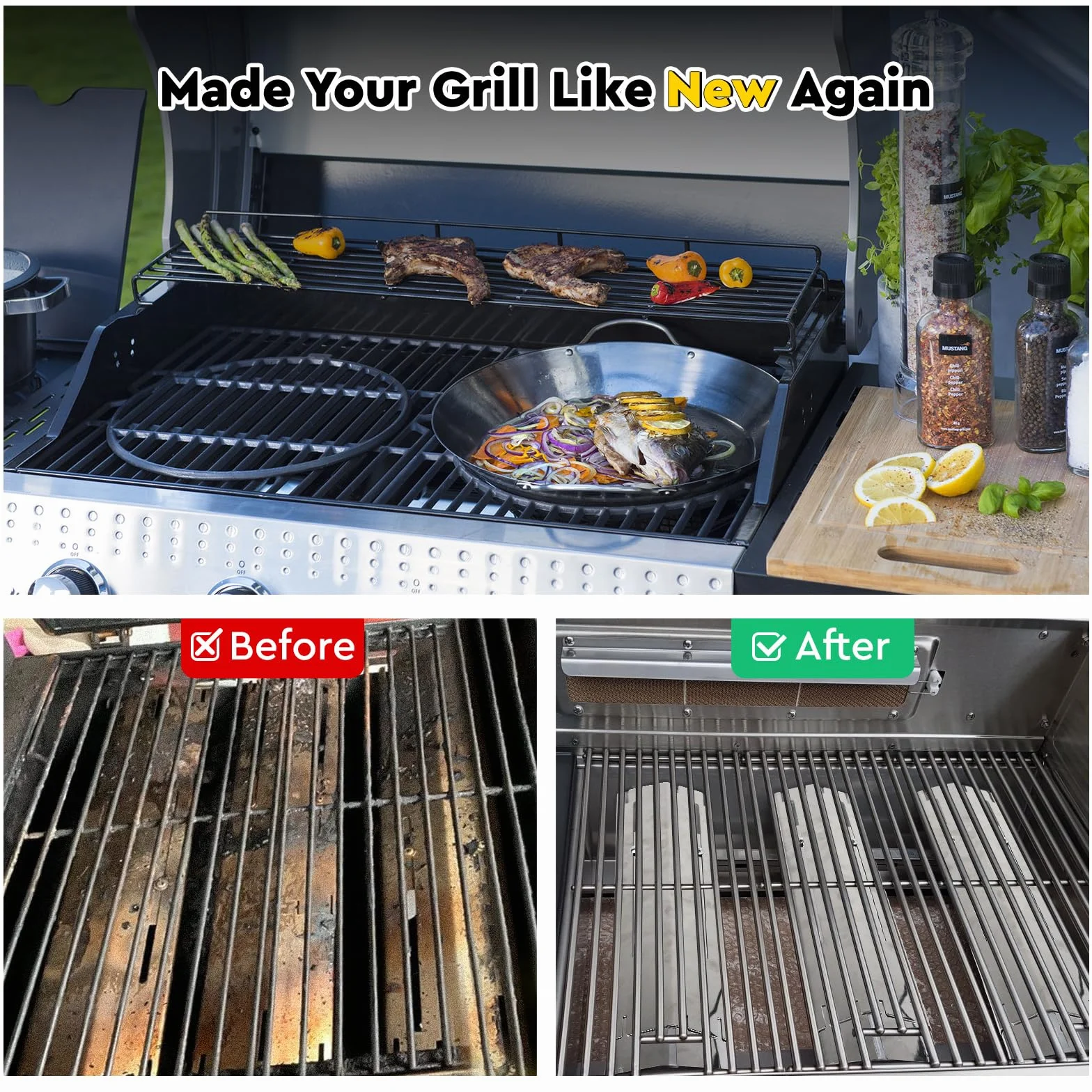 SWAWIS 3-częściowy zestaw 29,8 cm do 53,3 cm, osłona palnika, grill gazowy, płyta grzewcza, części zamienne, rozdzielacz płomienia ze stali nierdzewnej 430, regulowana osłona termiczna do Landmann