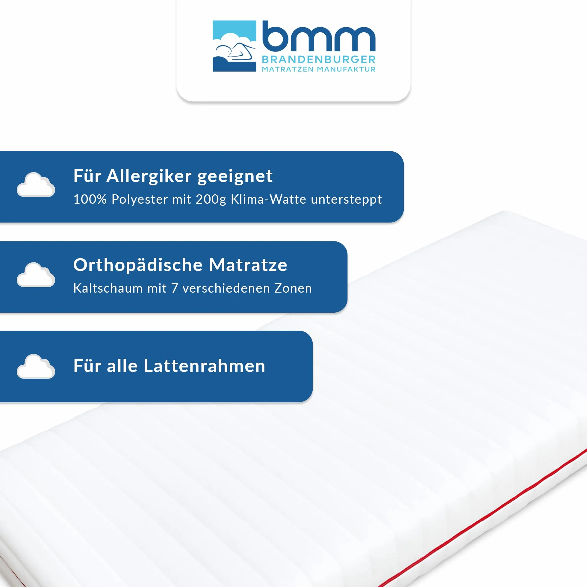 BMM Materac 120 x 200 cm Klasyczny 19, stopień twardości H5 Ultra twardy / Materac z zimnej pianki, certyfikat Öko-Tex/Ergonomiczny, 7 stref, grubość 19 cm/Materac o niemieckim wzornictwie.