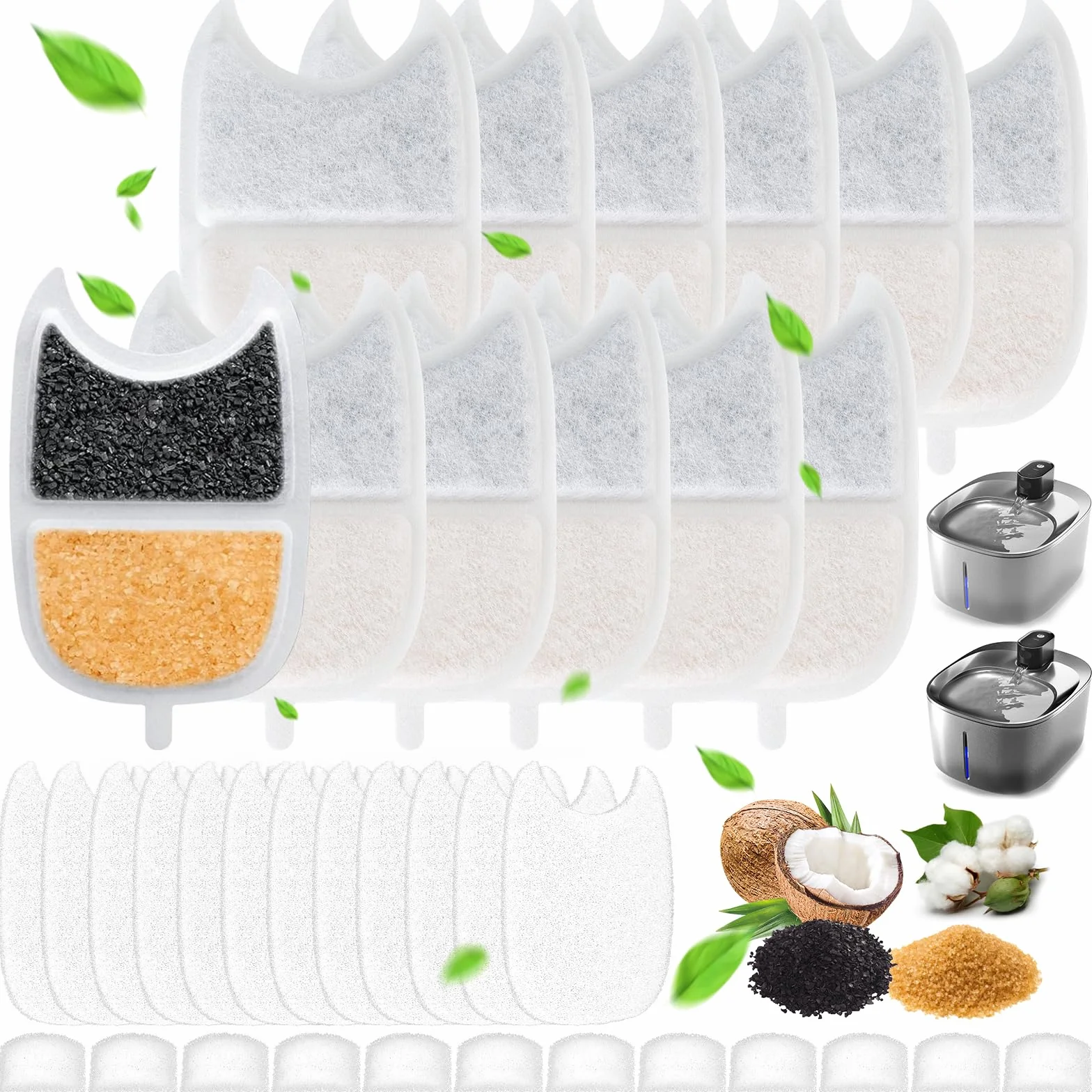 12 szt. filtrów do fontanny FEELNEEDY 4L dla kotów (model YPD-C004) – w zestawie 12 filtrów węglowych, 12 prefiltrów gąbkowych i 12 filtrów pompy