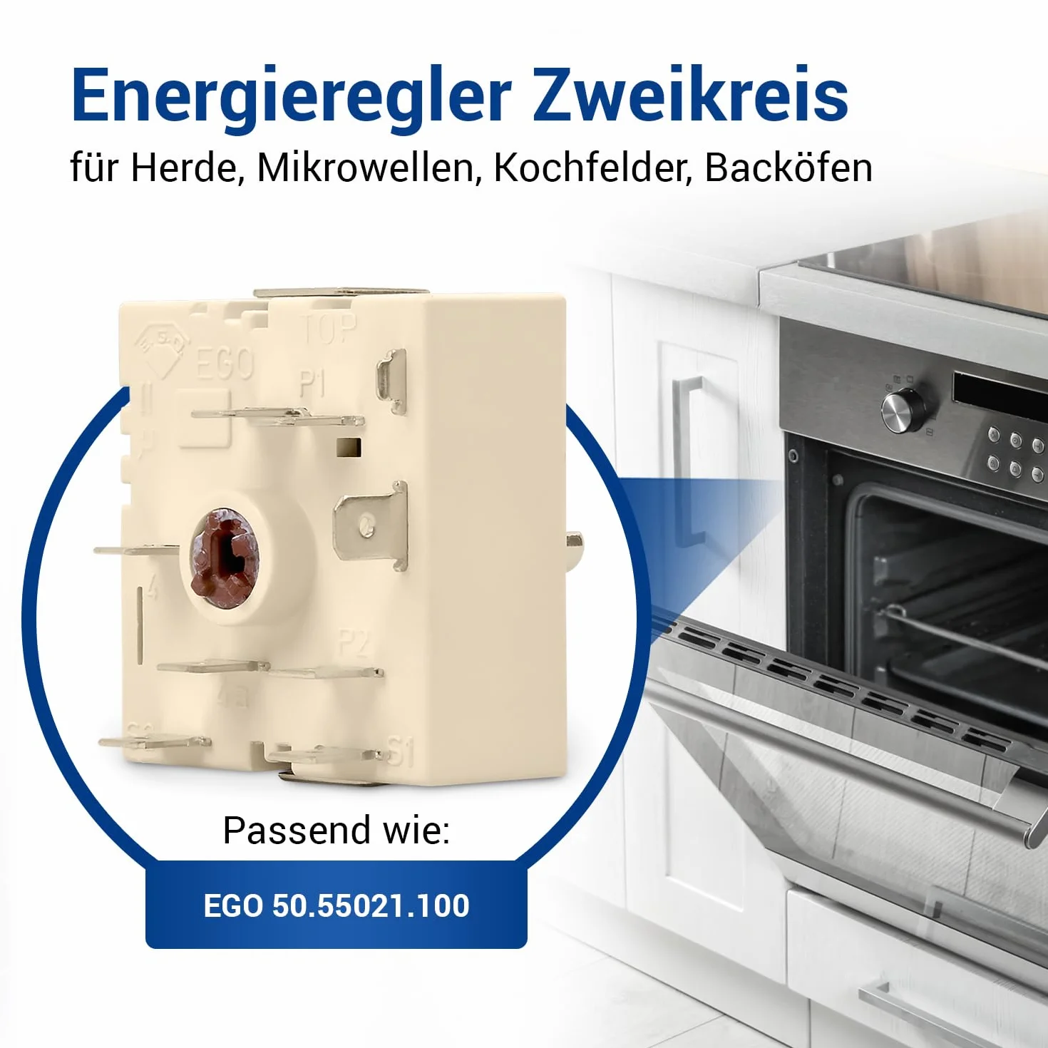VIOKS Regulator energii przełącznik płyty grzewczej zamiennik do EGO 50.55021.100 AEG 3051706210 regulator dwuobwodowy przełącznik 230 V do płyty kuchennej, obracany w prawo