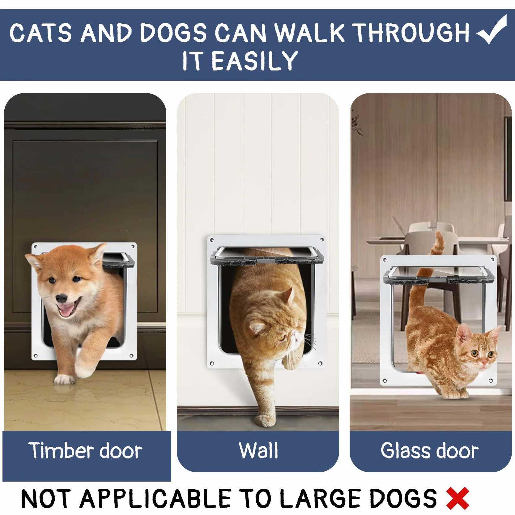 ABS-Acryl Katzenklappe Innentür, Hundeklappe für Hundes, Katzentür Zimmertür, Hundetür Fenster Magnets-Verschluss, Katzentüren für Wand, Cats Door, für Haustiere, Innen Außentür, Weiße S