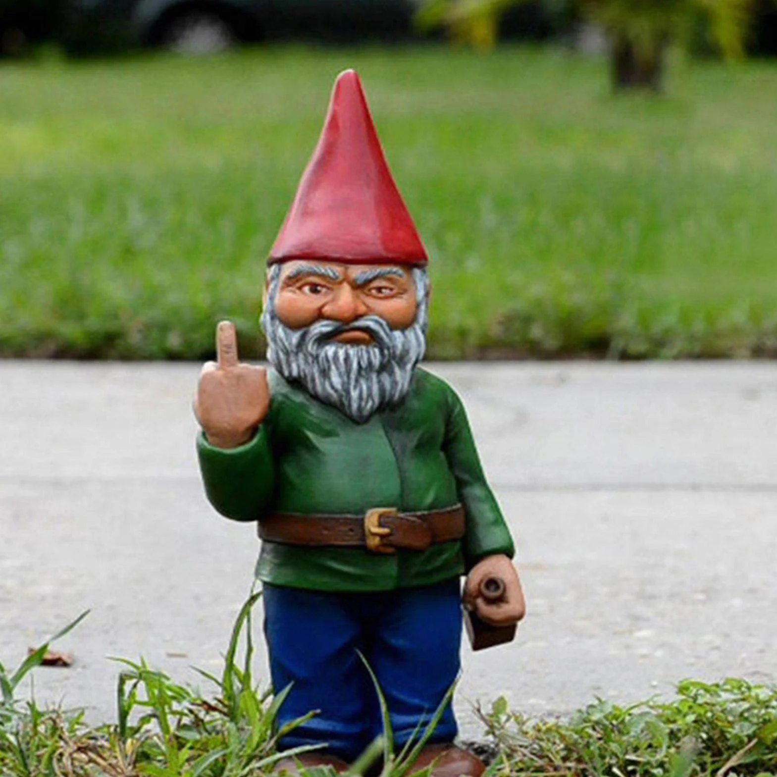 15 cm krasnal ogrodowy statuetka ornament – The Go Away Gnomen – zabawne ozdoby na trawnik, dekoracja wewnętrzna lub zewnętrzna