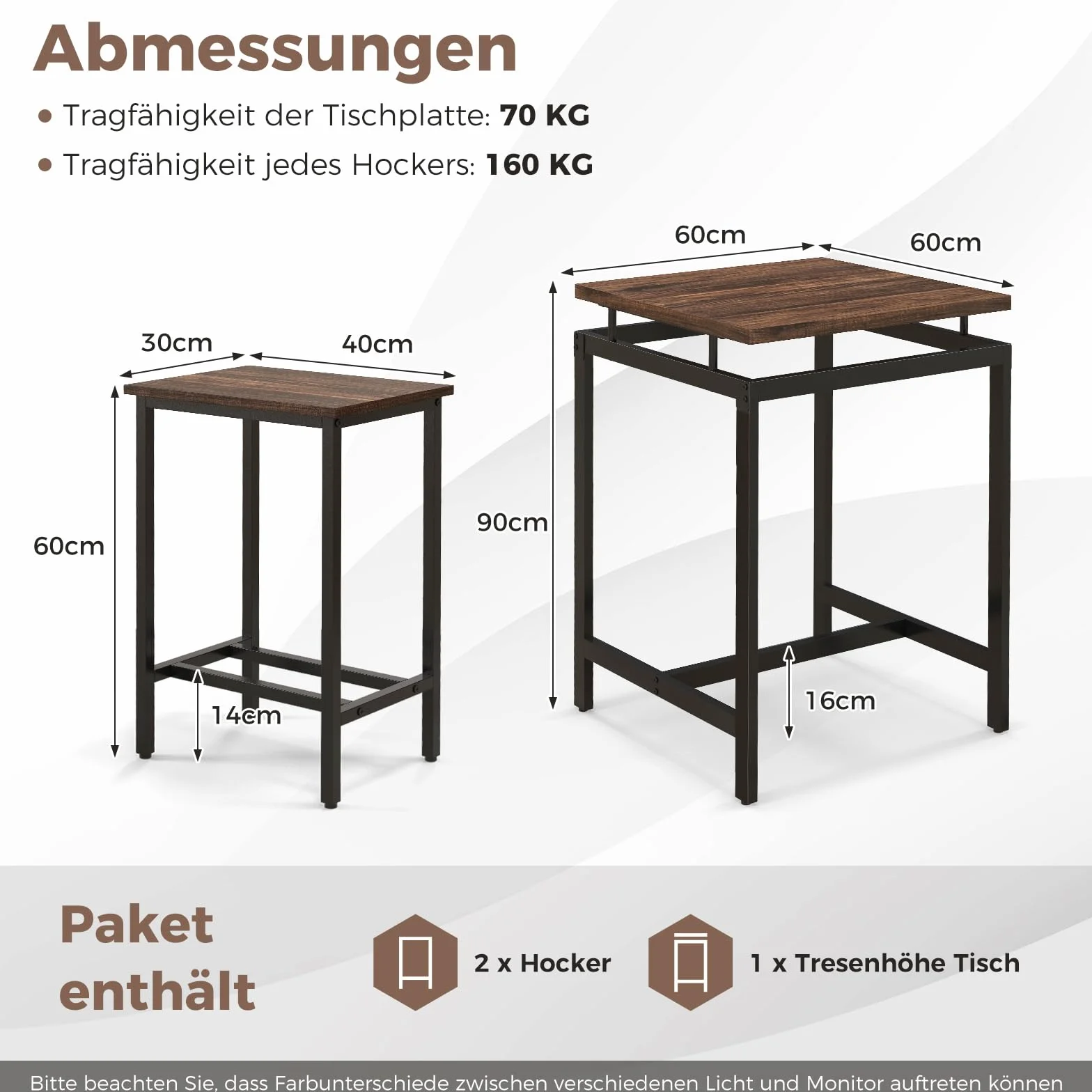 COSTWAY Stół barowy z taboretem barowym, stół kuchenny na wysokości blatu, stół stojący z unoszącym się blatem i podnóżkiem, stół do jadalni z 2 krzesłami, zajmuje mało miejsca do małych pomieszczeń,