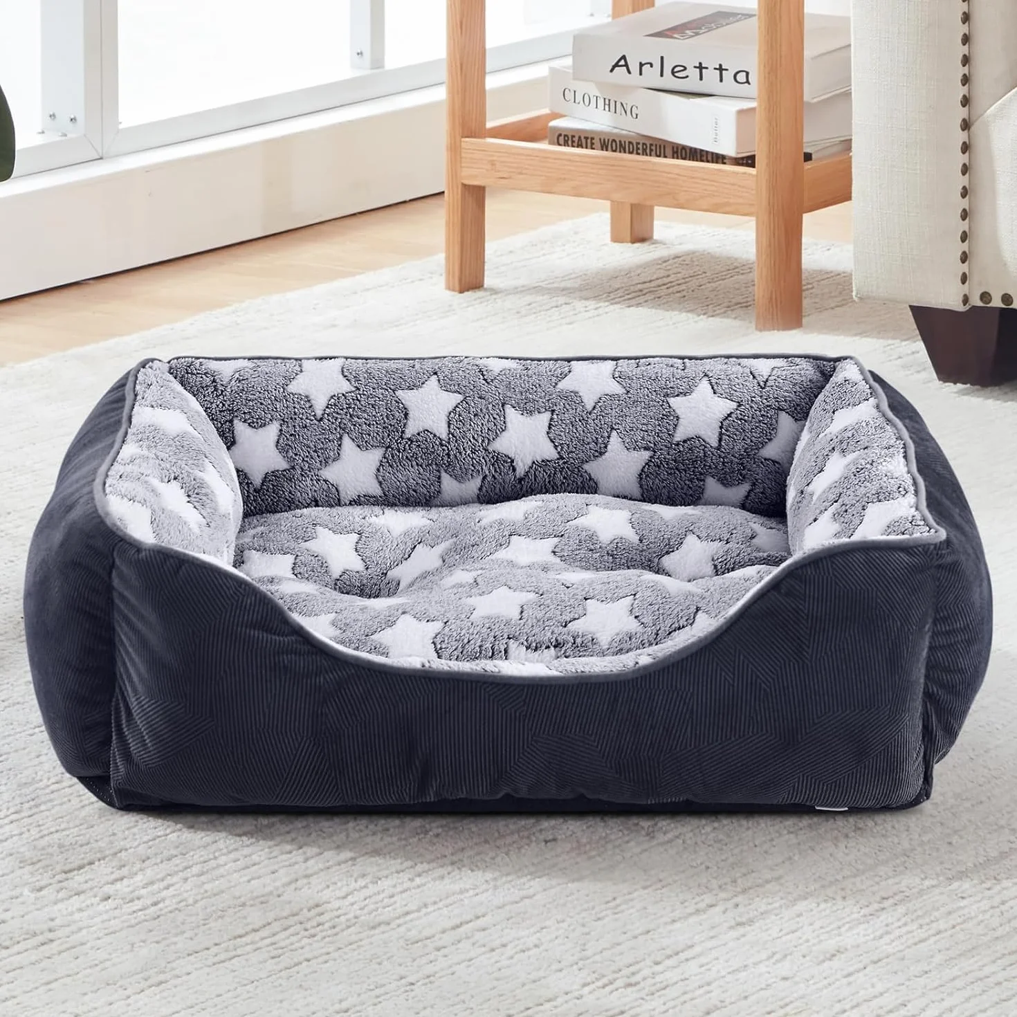 FURTIME Legowisko dla Psa, Kosz Nadający Się do Prania, Antypoślizgowe, Puszysty Materac z Podwyższonymi Krawędziami, Miękka Sofa dla Kota XL (89 x 63 x 23)