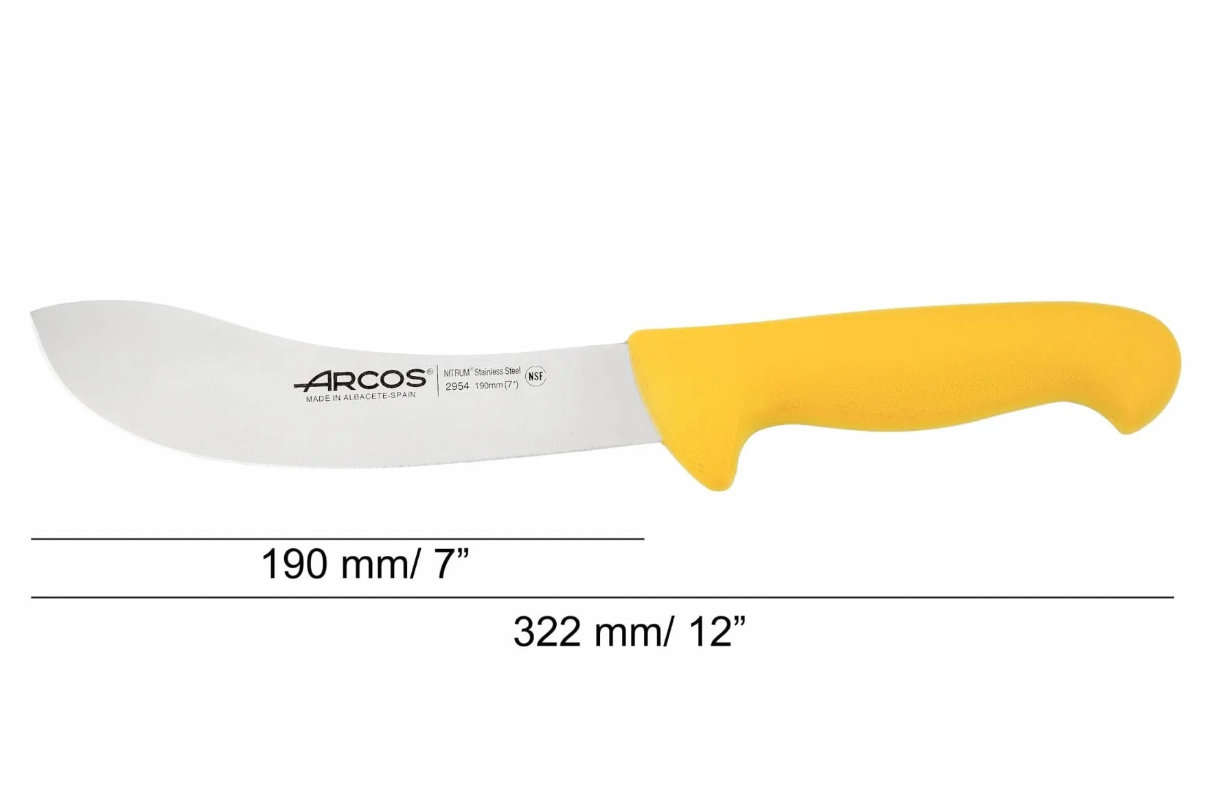 Arcos 295400 seria 2900 skórka nóż nóż nitrm 190 mm (7,48 cala) - uchwyt polipropylenowy żółty kolor, stal nierdzewna 18/8