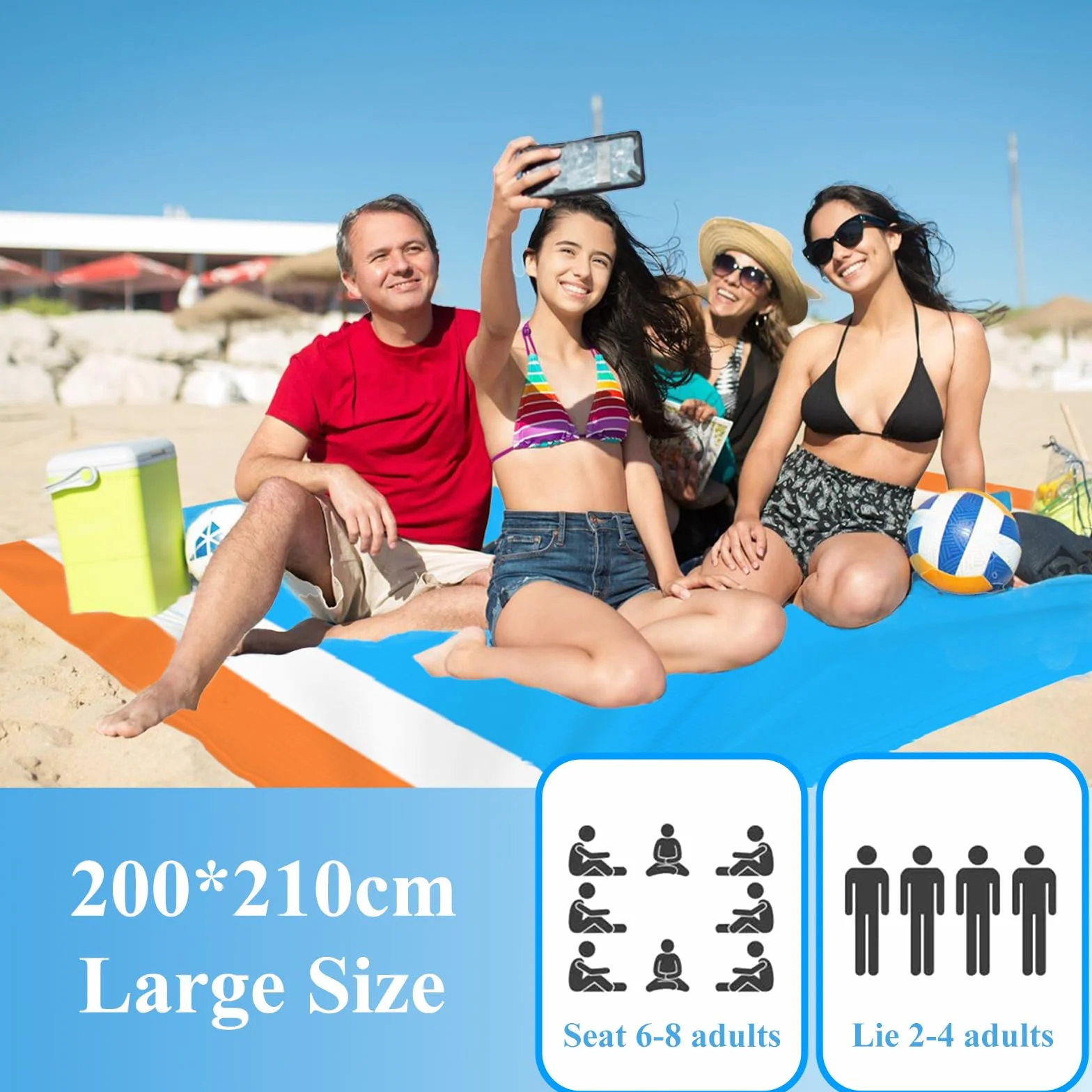 Koc piknikowy 200 x 210 cm, wodoszczelny, z 4 śledziami, na plażę, kemping, piknik i podróże na świeżym powietrzu