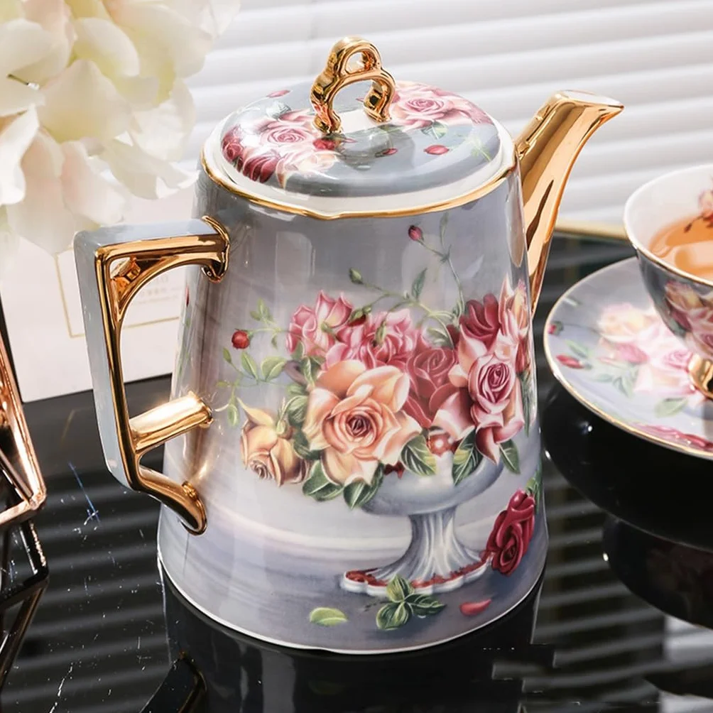 Klasyczny różany kubek do kawy kości porcelanowy czajniczek zestaw filiżanek popołudniowa herbata zestaw