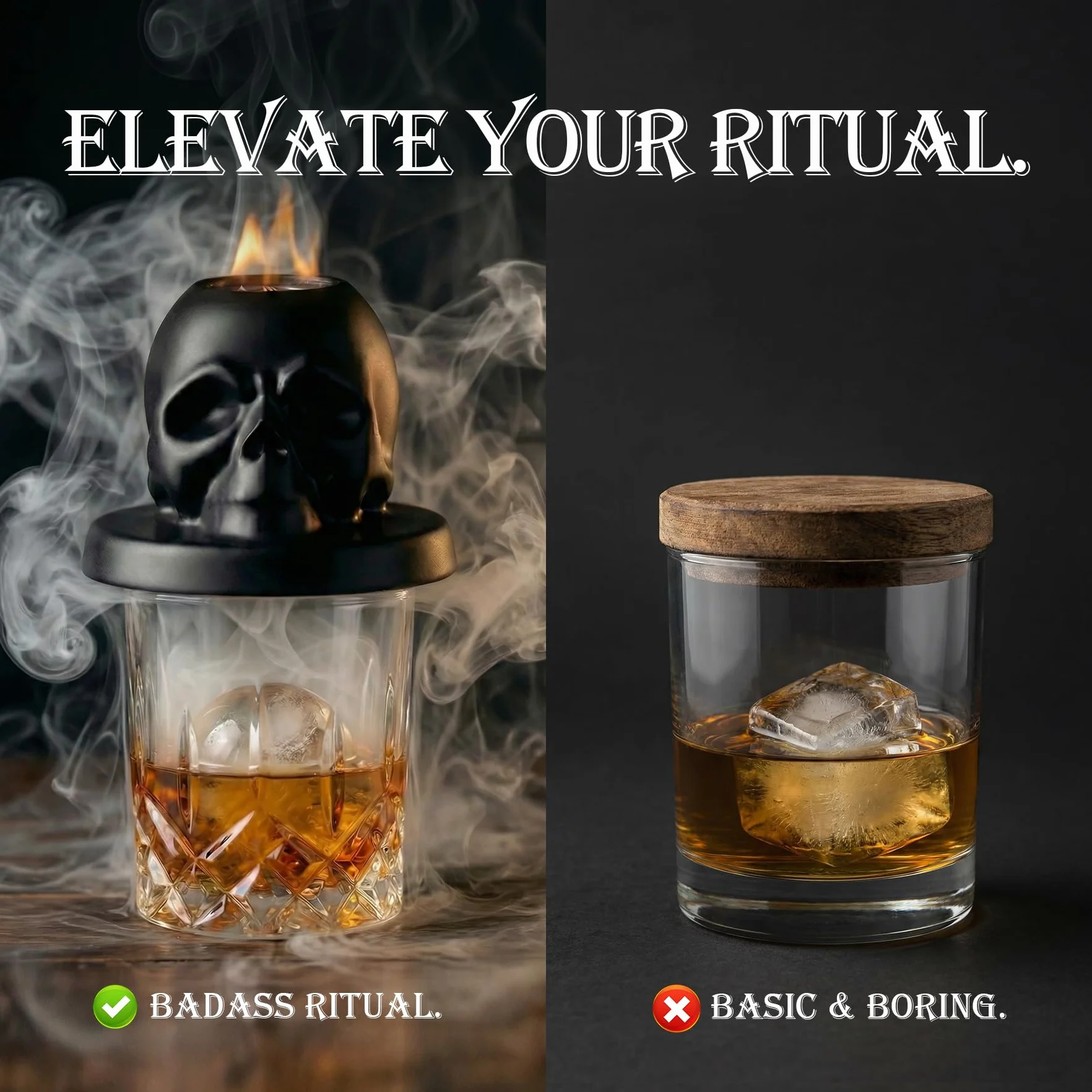 Zestaw do wędzenia whiskey z pochodnią – ceramiczny czaszka w stylu staromodnym, wędzenie na bourbon i koktajle – unikalne prezenty na Walentynki dla mężczyzn, męża, chłopaka i niego – fajne akcesoria