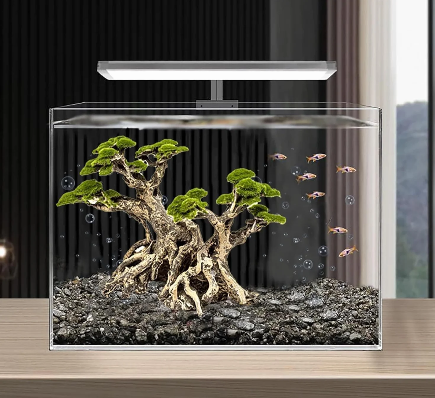 Novelsite Dekoracja akwarium Drzewa bonsai sztuczny mech skały akwariowe Aquascaping piaskowiec złota rybka Betta akcesoria