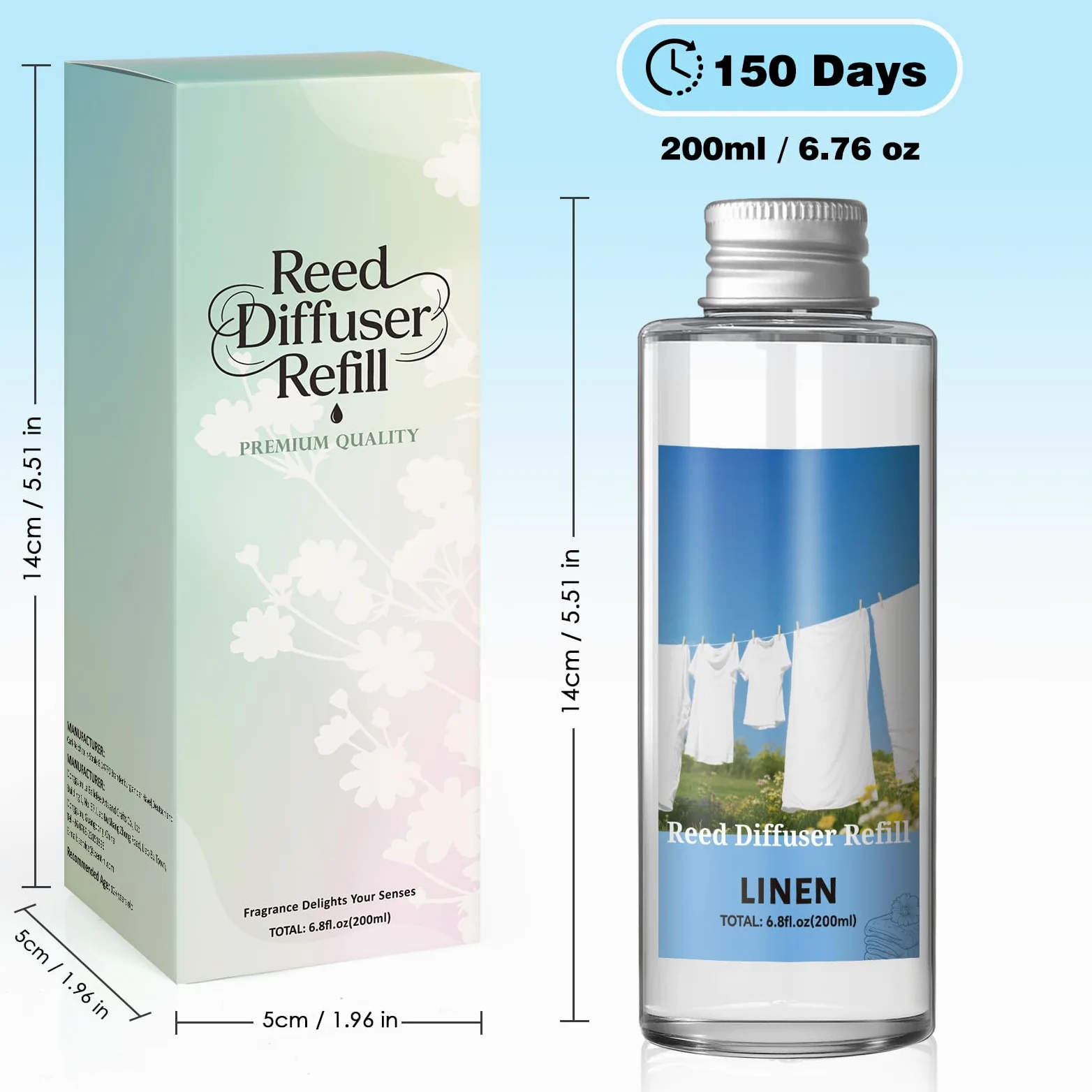 SCENTORINI Zapach do pomieszczeń, len, 200 ml, butelka uzupełniająca do dyfuzora – długotrwały aromat do salonu, sypialni, łazienki