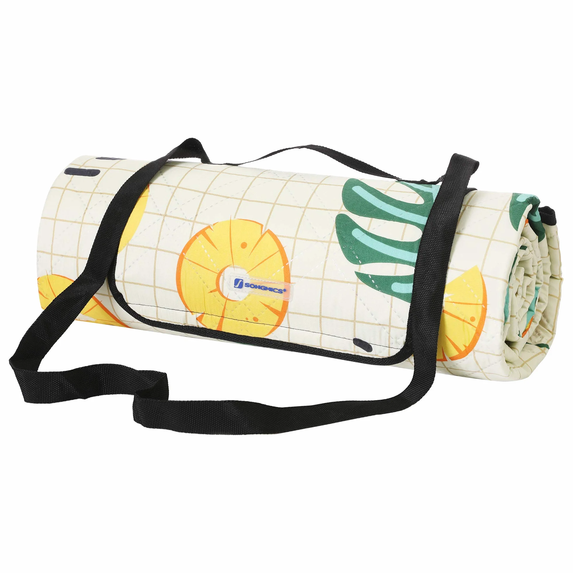 SONGMICS Couverture de Pique-Nique, 200 x 200 cm, Tapis de Plage, Grand, pour Camping, Parc, Cour, extérieur, Surface imperméable, Lavable en Machine, Pliable, Motif Ananas GCM087Y01