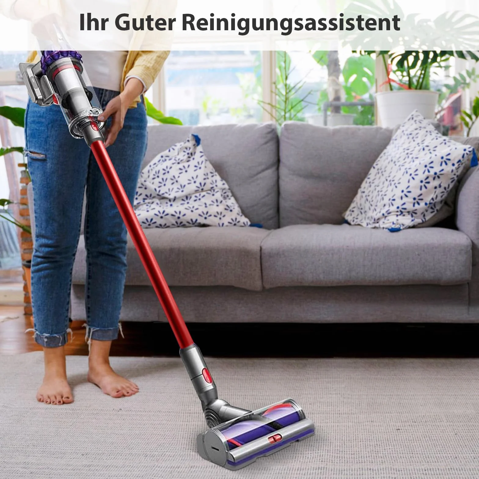 Dyson teleskopowa rura kompatybilna z V7, V8, V10, V11, V15, sztywna rura do V11, szybkie zapięcie, ssak z dwiema szczotkami 2 w 1, czerwona