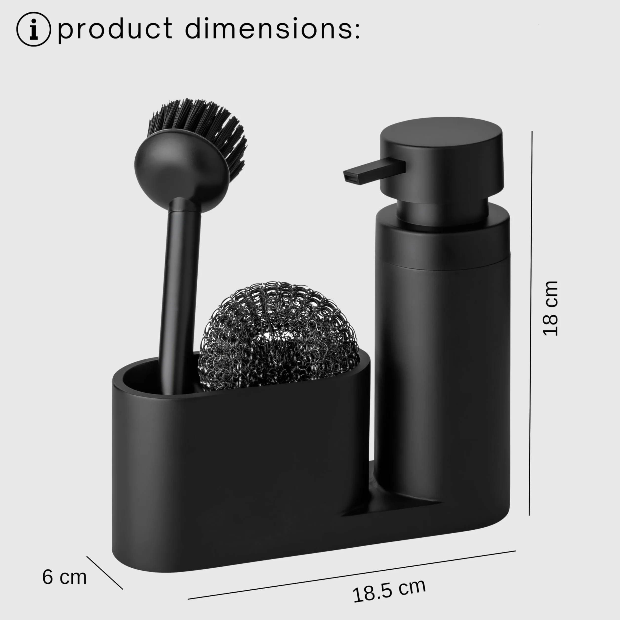 Black Sweden Home Designerski organizator do zlewozmywaka z sztucznego kamienia – czarny matowy zestaw dozownik płynu do mycia naczyń