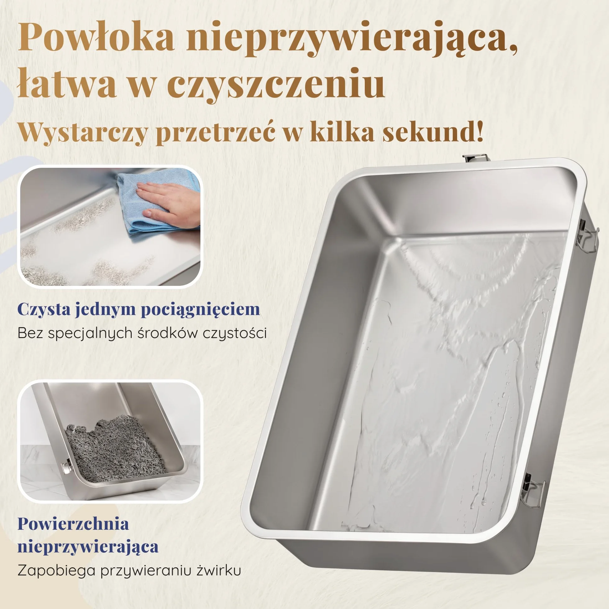 Kuweta dla Kota ze Stali Nierdzewnej XXL 38L z Wysokim Rantem