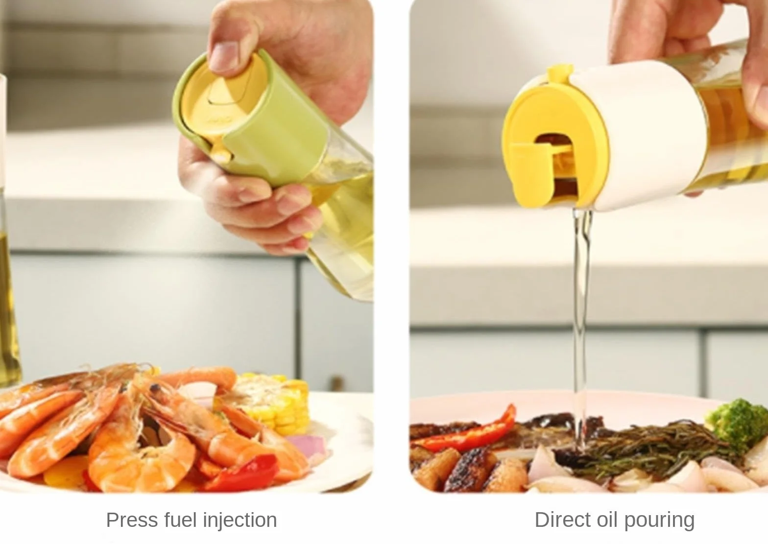Dozownik do Oleju Kuchennego Szklana Butelka Z Rozpylaczem Do Oleju Typu Push, Odpowiednia Pieczenia, Smażenia I Grillowania W Air Fryer Dozownik Octu i Oleju(Yellow)