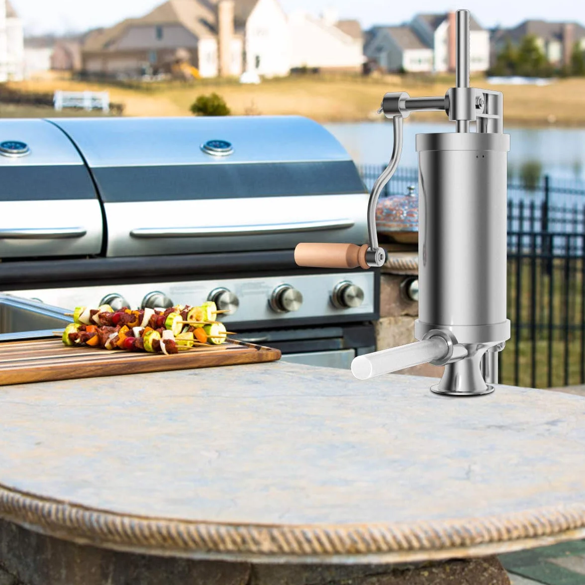 COSTWAY Ręczne napełnianie kiełbasy 3 l, maszyna do kiełbasy ze stali nierdzewnej, do napełniania kiełbas, prasa do kiełbasy z zaciskiem stołowym, strzykawka do kiełbasy w zestawie 4 rurki do