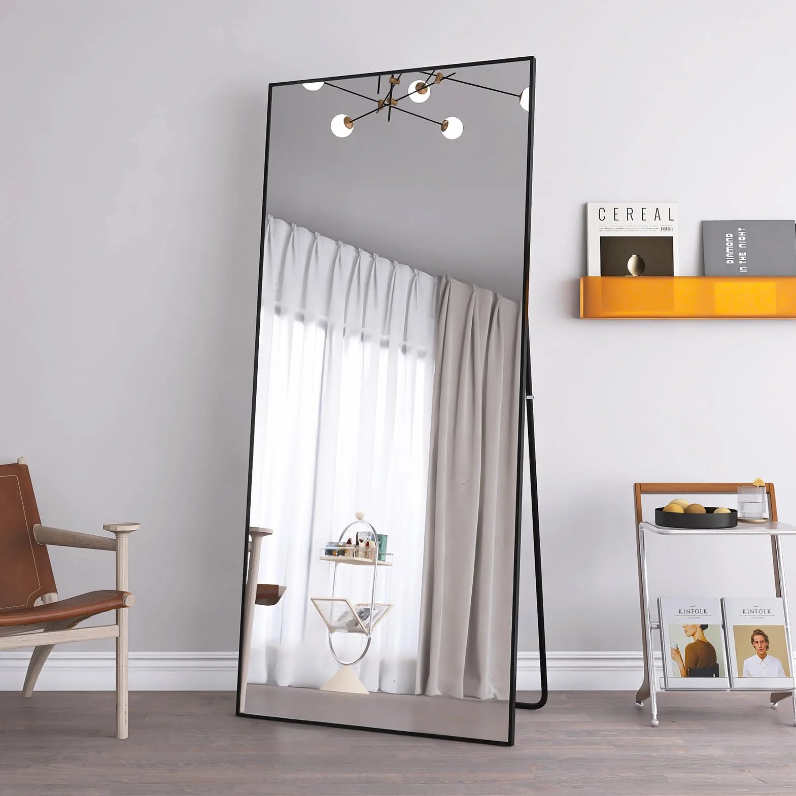 Fofetbfo Lustro stojące o pełnej długości, 180 x 80 cm, prostokątne, duże lustro ścienne do zawieszenia, duże lustro ścienne z aluminiową ramą do łazienki, sypialni, przedpokoju