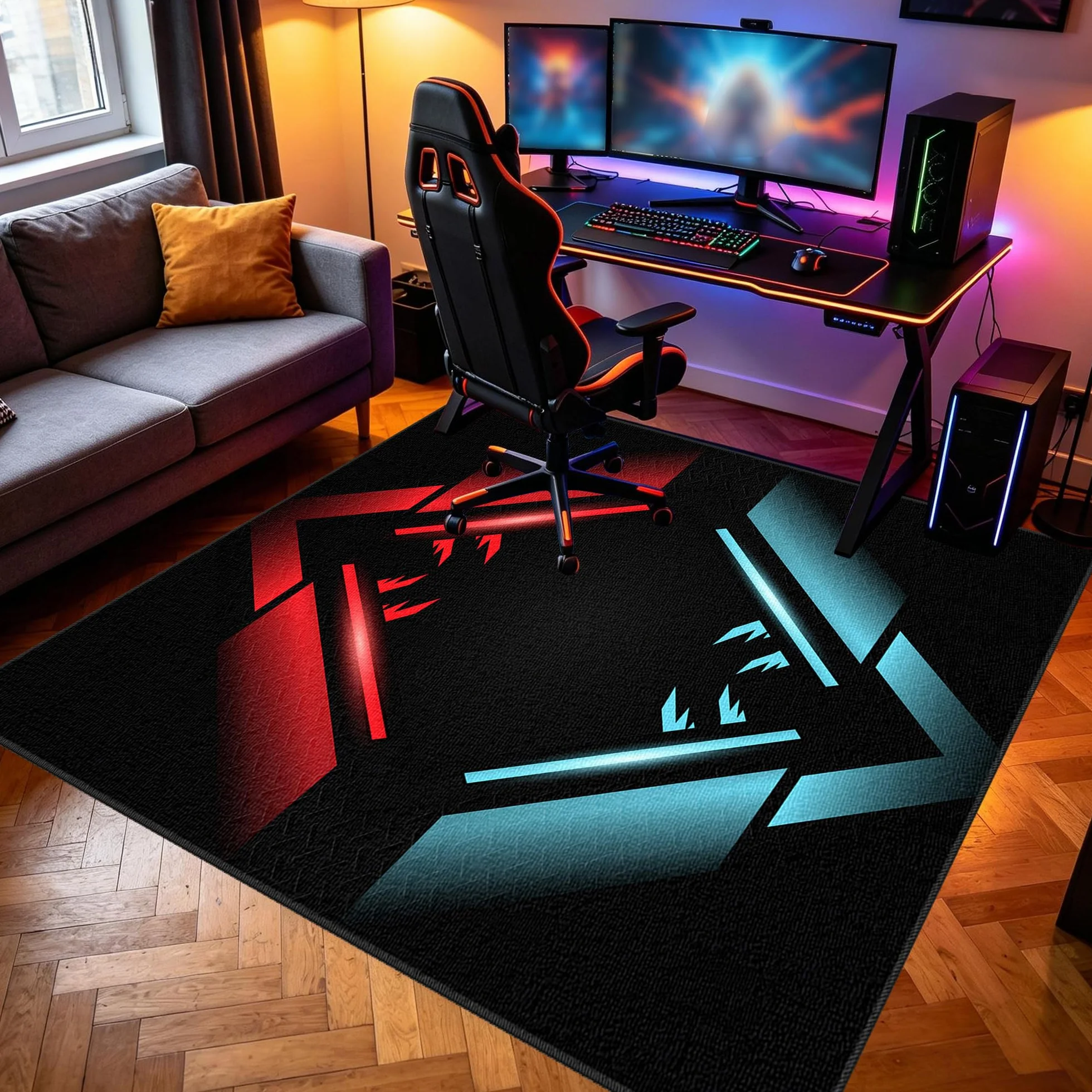 Dywanik dla graczy, antypoślizgowa mata podłogowa, 150 x 180 cm, mata ochronna na podłogę, do pokoju gamingowego, do obszaru zabaw, podkładka pod krzesło komputerowe, podkładka pod krzesło