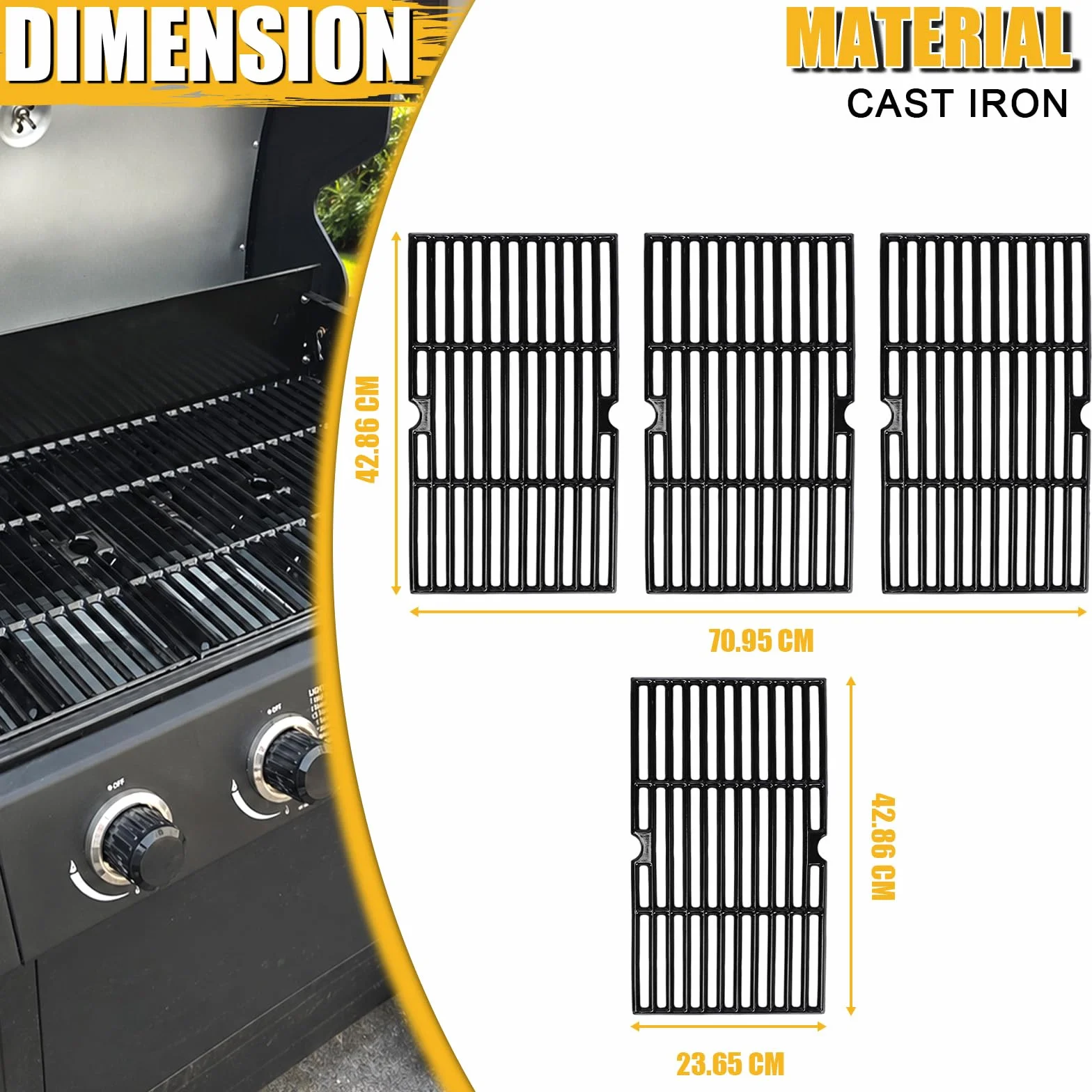 GFTIME 43 cm x 24 cm żeliwny ruszt do gotowania dla grilli Charbroil, 3 sztuki