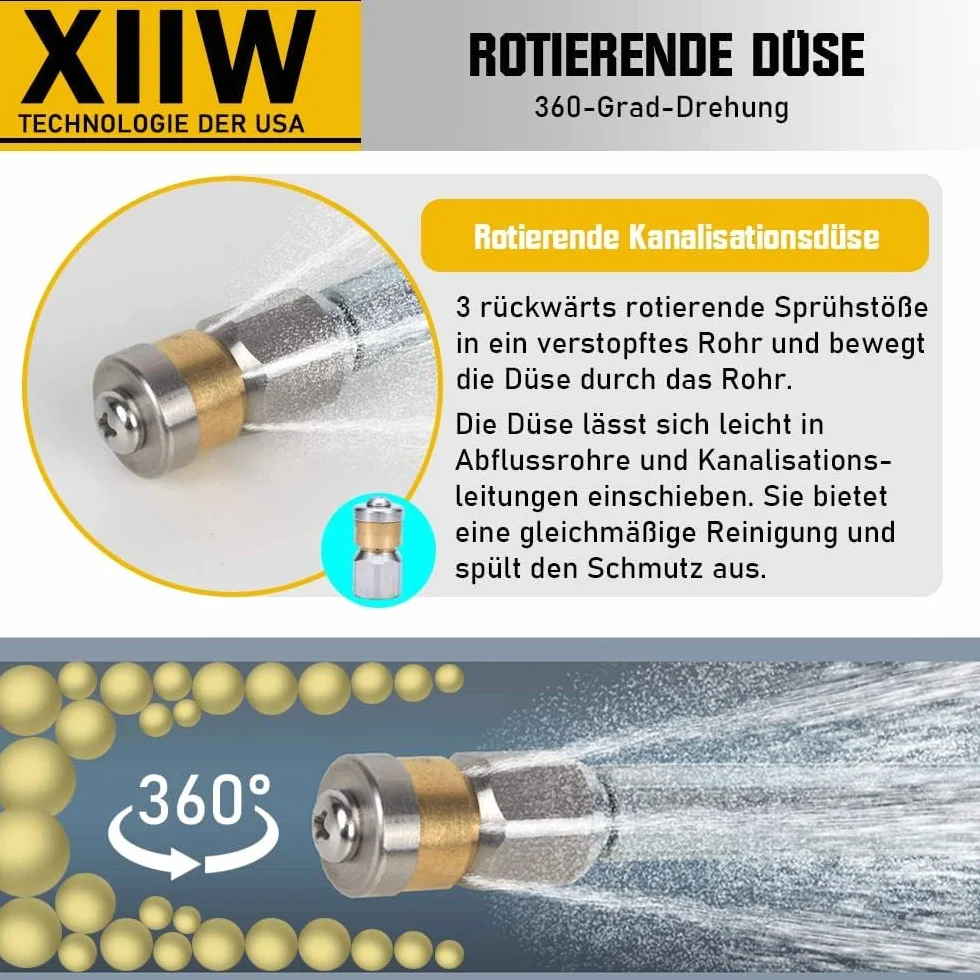 Sonda do myjki ciśnieniowej 20 m 200 bar - sonda do czyszczenia rur kompatybilna z Kranzle Karcher K2, K3, K4, K5, K6, K7 - stała dysza, dysza obrotowa, adapter miedziany M22
