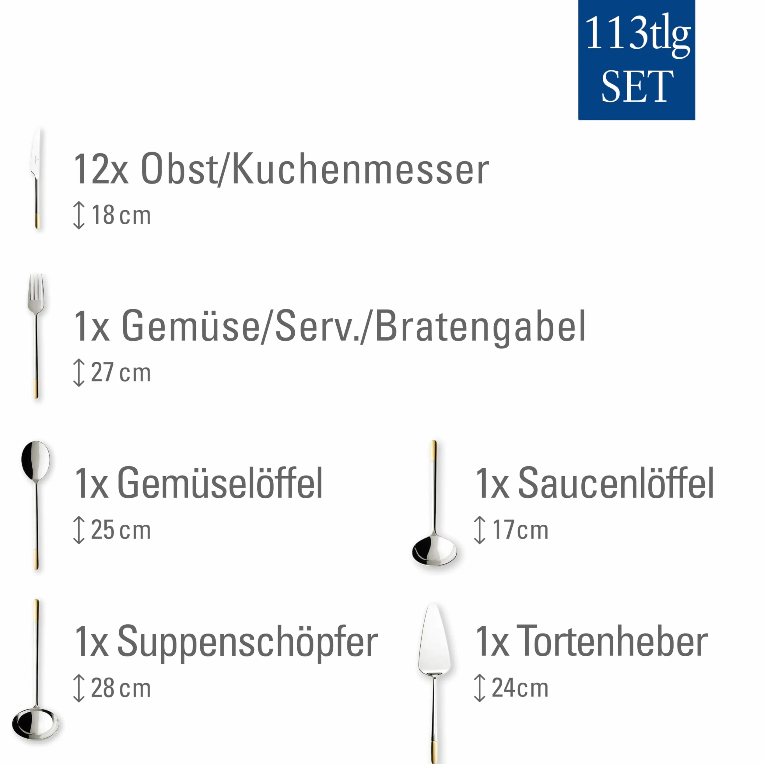 Villeroy & Boch Ella Zestaw Sztućców, Srebrny, 113-Częściowy
