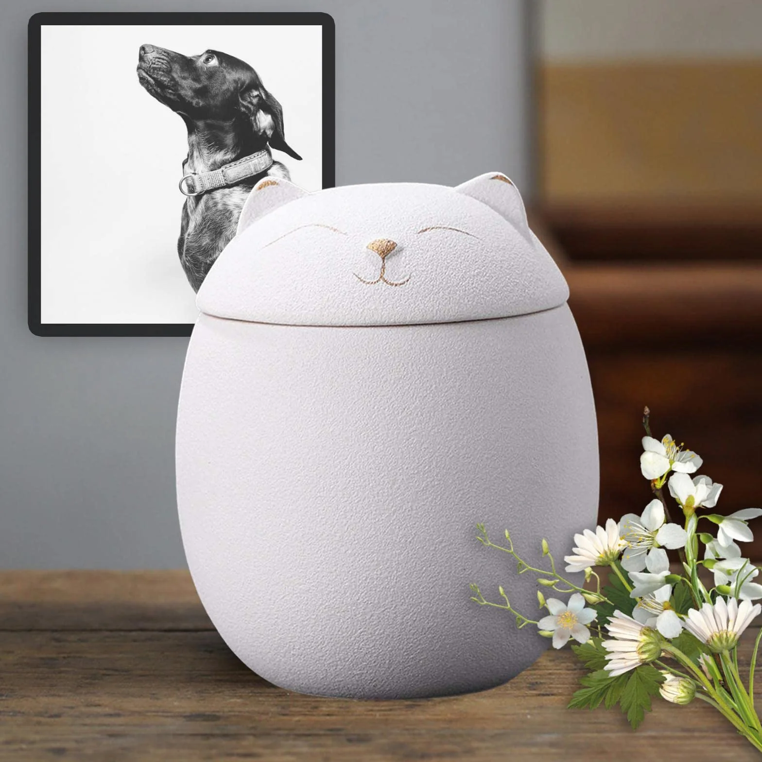 Ceramiczne pojemniki 500 ml urna na prochy pamiątki kot biały