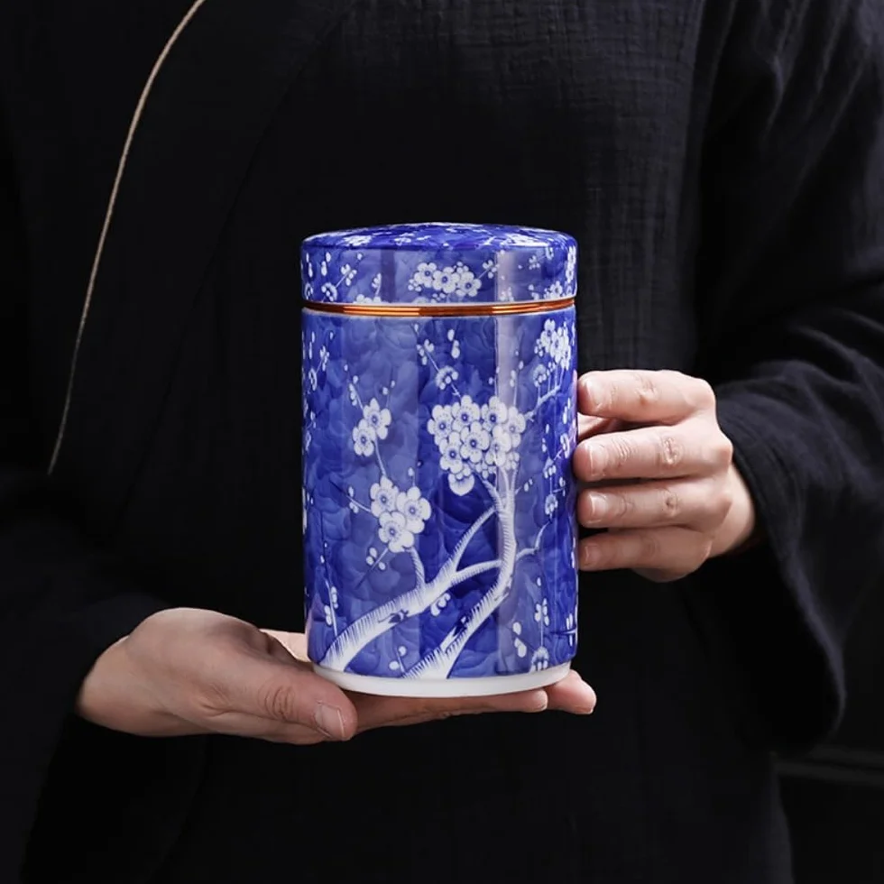 CMBSSTFC Pojemnik na herbatę Niebiesko-biała porcelana emalia Kolor luzem Pojemnik do przechowywania herbaty Słoik Ceramiczny szczelnie zamykany słoik Retro Zestaw do herbaty Pojedynczy słoik Puszka