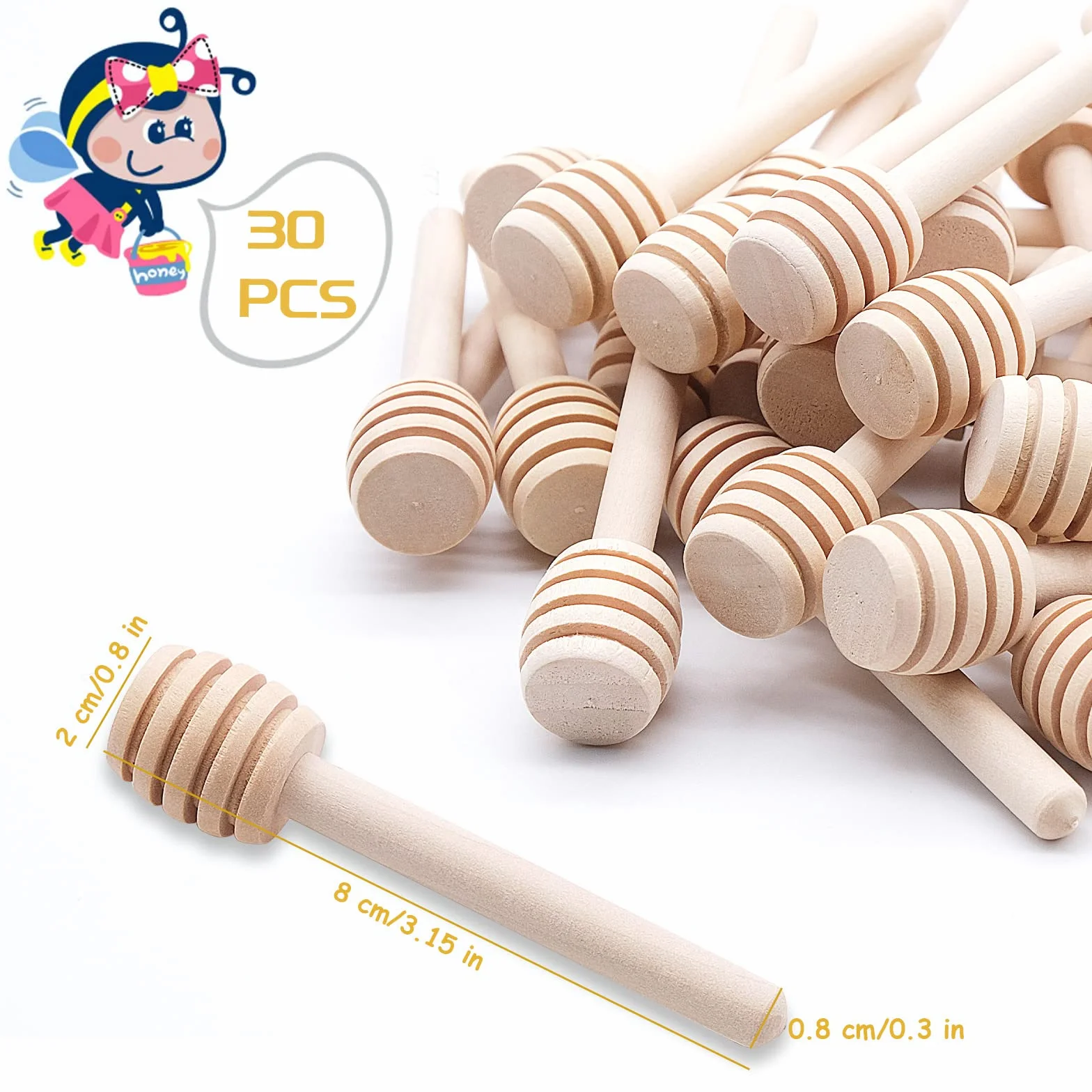 30 szt. drewno bukowe do miodu, pałeczki do zanurzania miodu drewniane mieszadło do mieszania miodu drewniane pałeczki miodowe mini drewniany patyczek o strukturze plastra miodu małe łyżki do miodu mieszadło drewniane pałeczki do miodu pałeczki do miodu