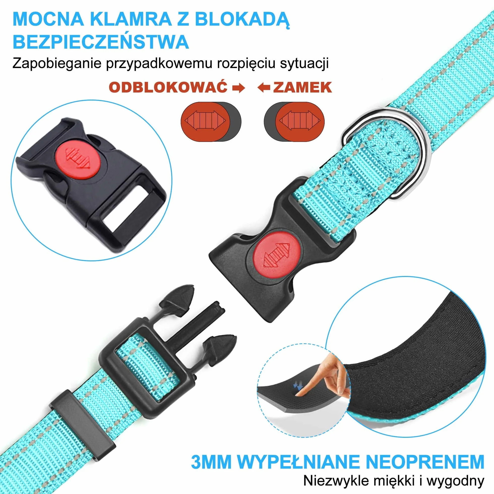 Haapaw Odblaskowa obroża dla psa, neoprenowa, regulowana, nylonowa