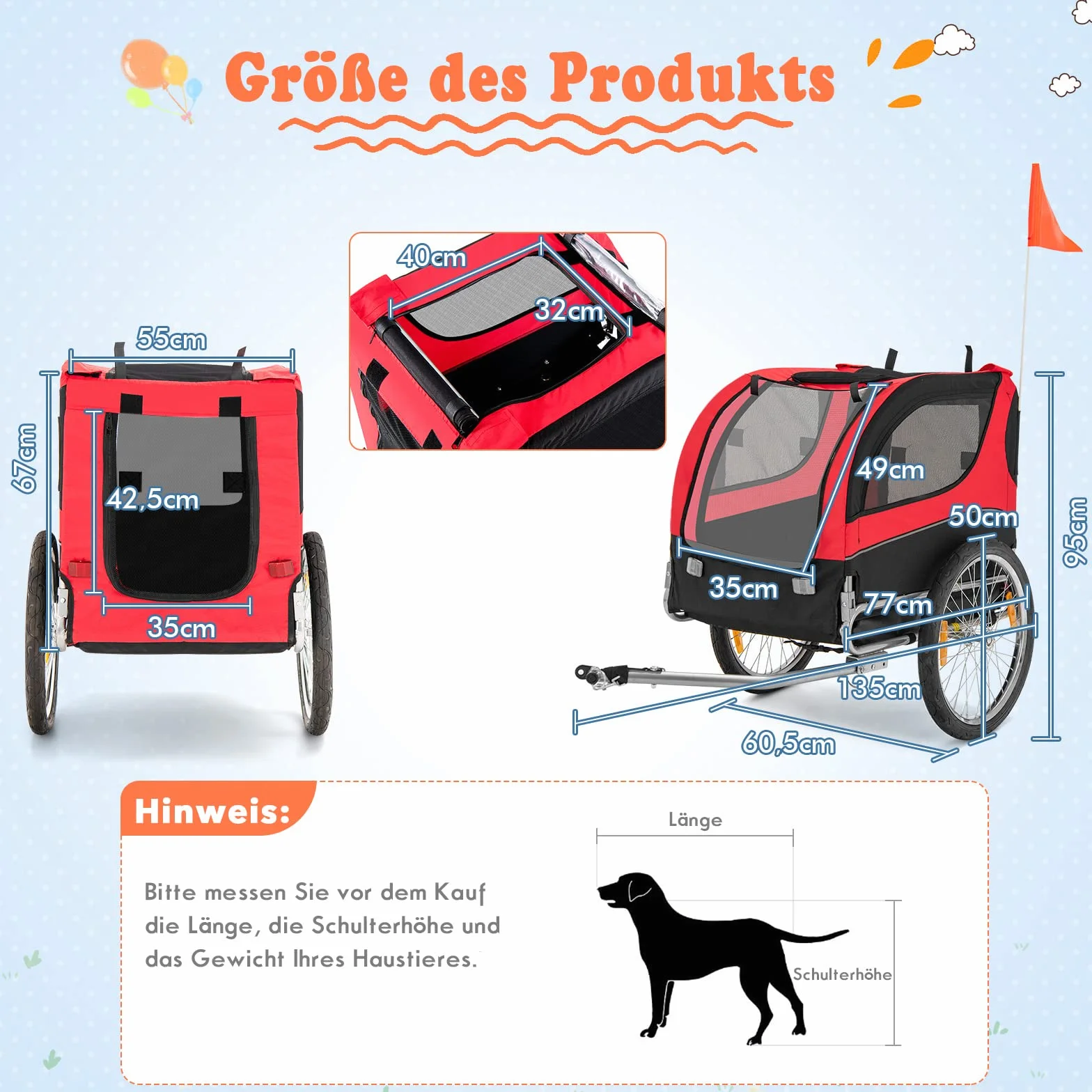 COSTWAY składana przyczepka rowerowa dla psa 40 kg Oxford czerwona